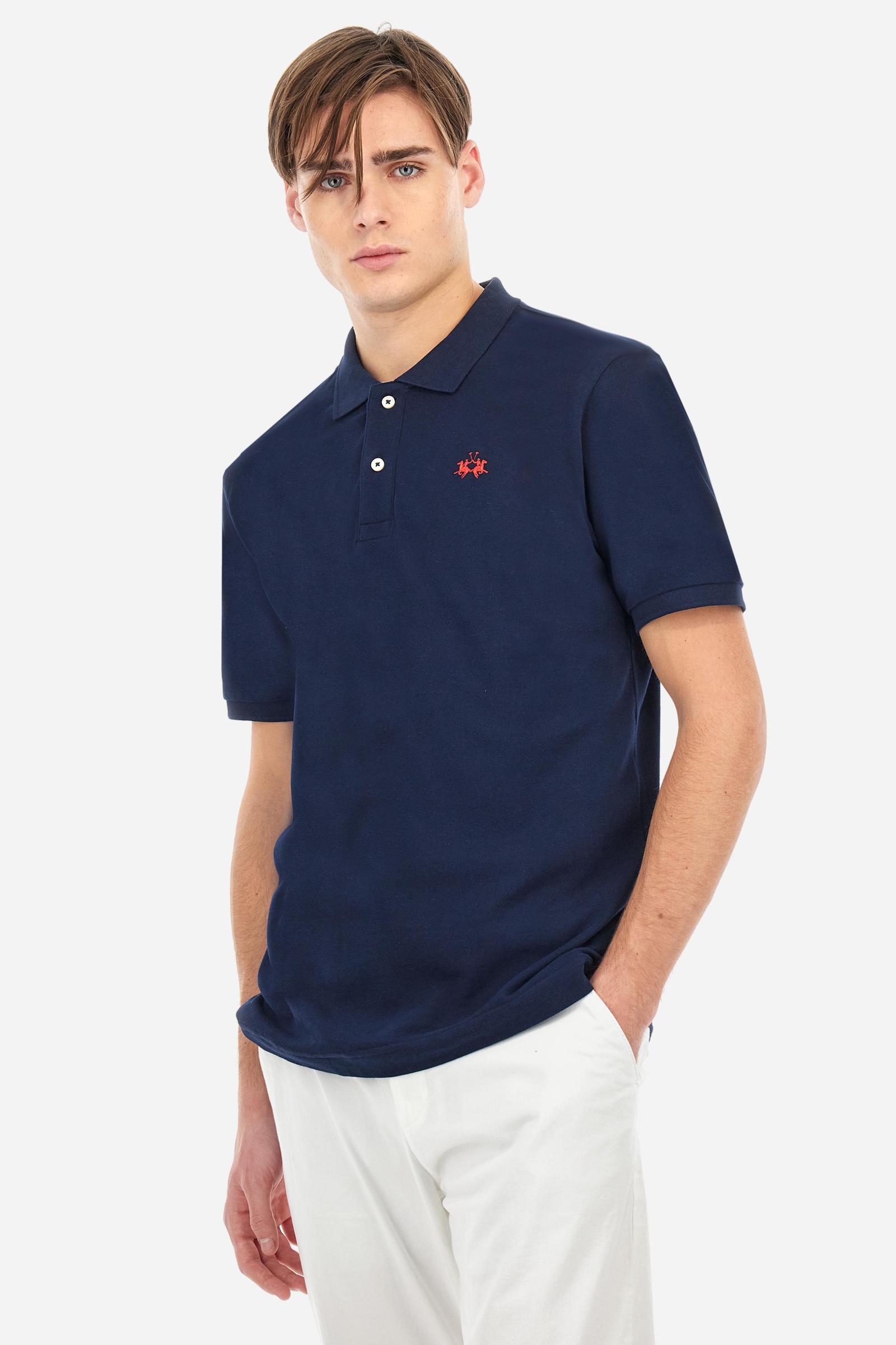 Men’s short sleeve cotton piqué polo shirt with regular fit, two-button placket and contrast brand logo. - Navy                                                                                                                                                                                                                                                                                                                                                                                                                 