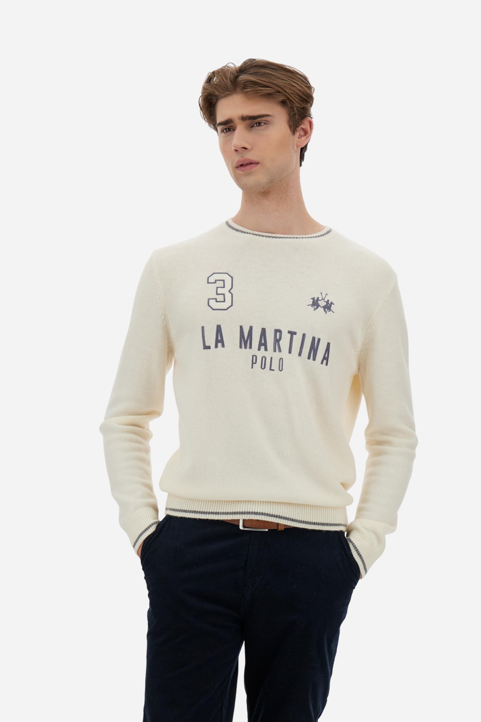 Men’s crew-neck sweater in lambswool blend, comfortable fit with patches and iconic brand lettering. - Off White                                                                                                                                                                                                                                                                                                                                                                                                                
