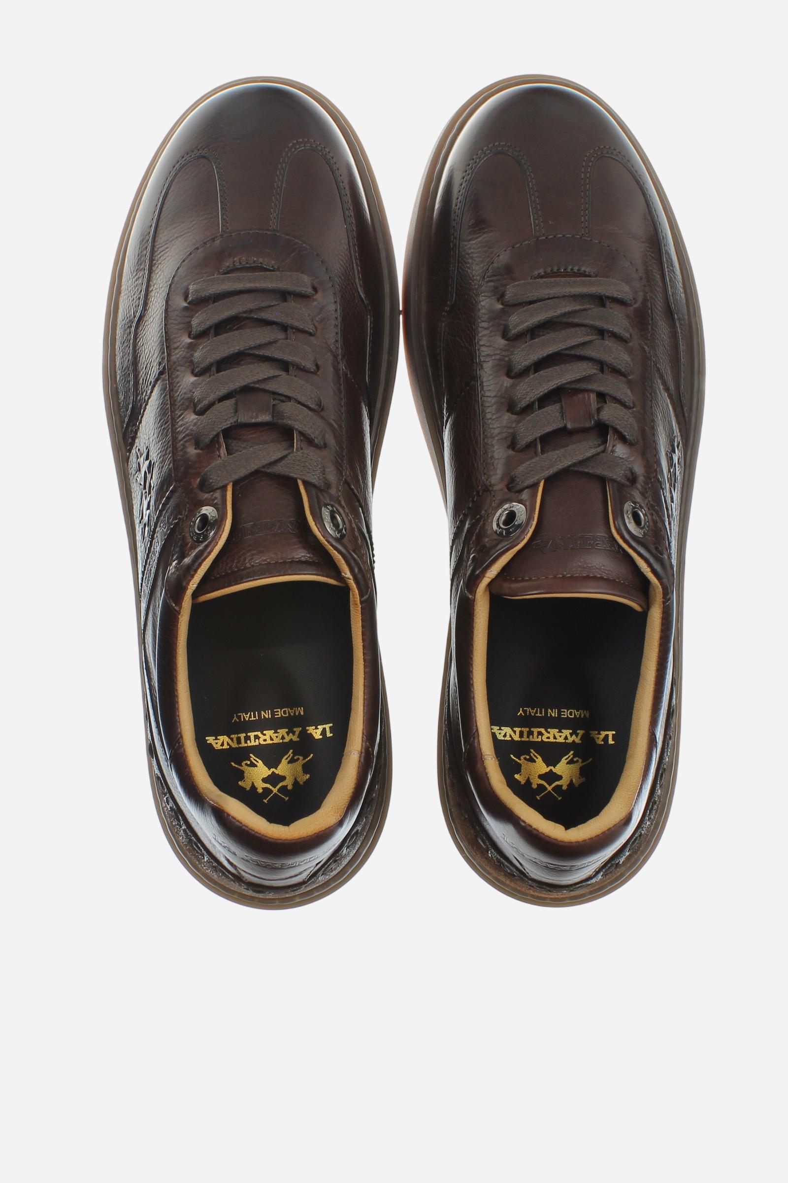 Leather trainers with split leather details