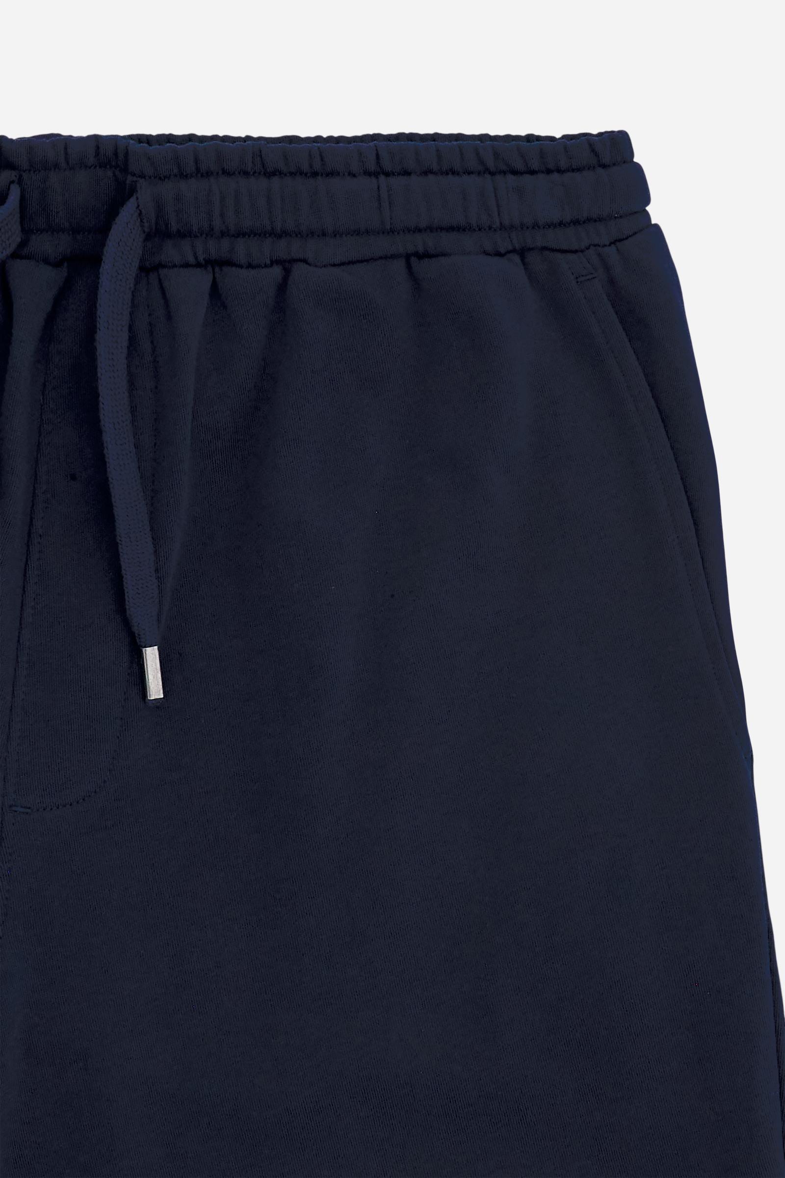 Men's bermuda shorts in soft 100% cotton fleece with a relaxed cut, elastic waistband, adjustable drawstring, and 3D embroidered maxi logo for comfort and style - Navy