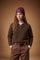 Women's long-sleeve knitted polo in soft lambswool blend, featuring a relaxed cropped fit, ribbed cuffs, shirt-style collar, and smooth, compact knit surface. - Hot Fudge