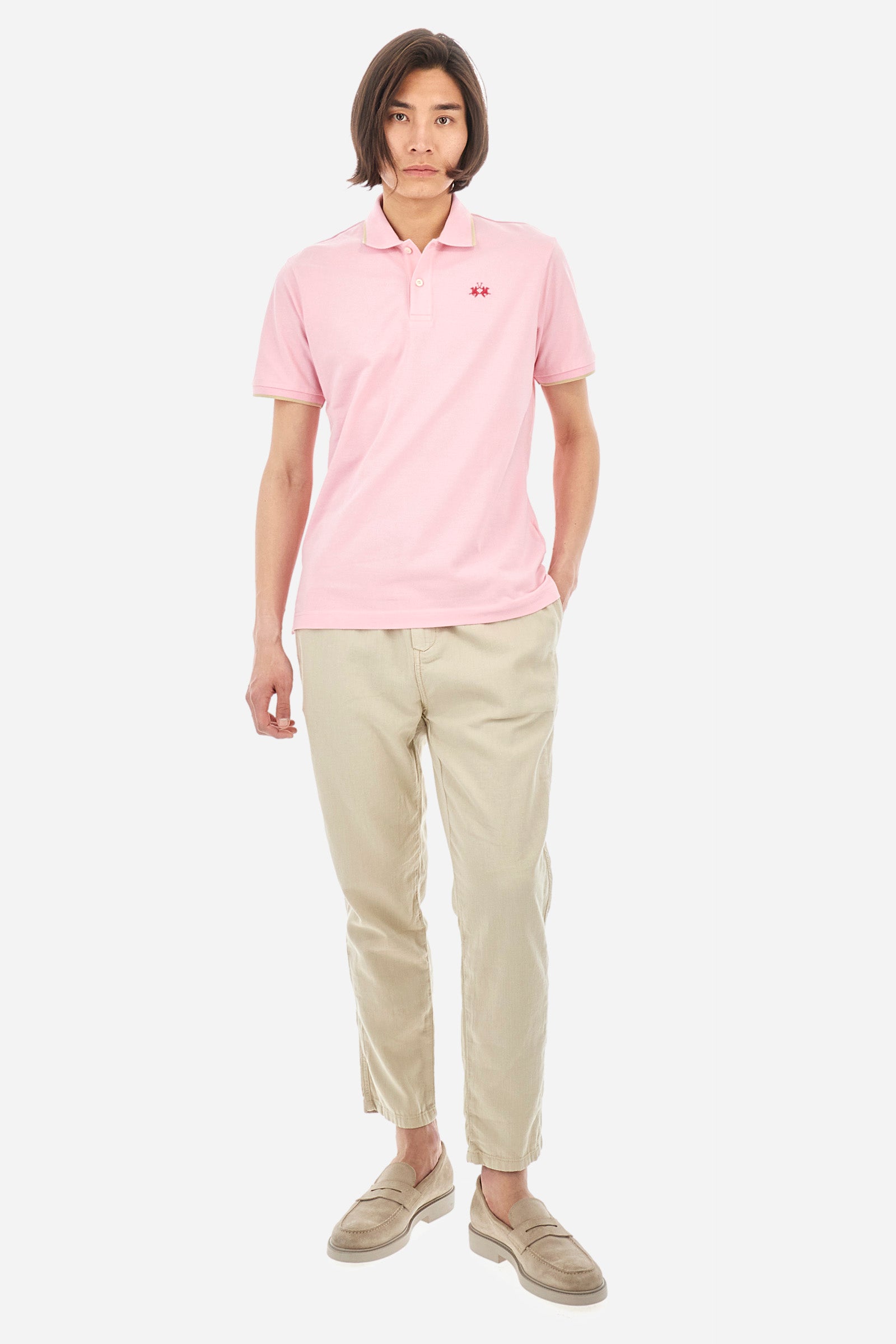 Pink polo shirt with khaki pants online