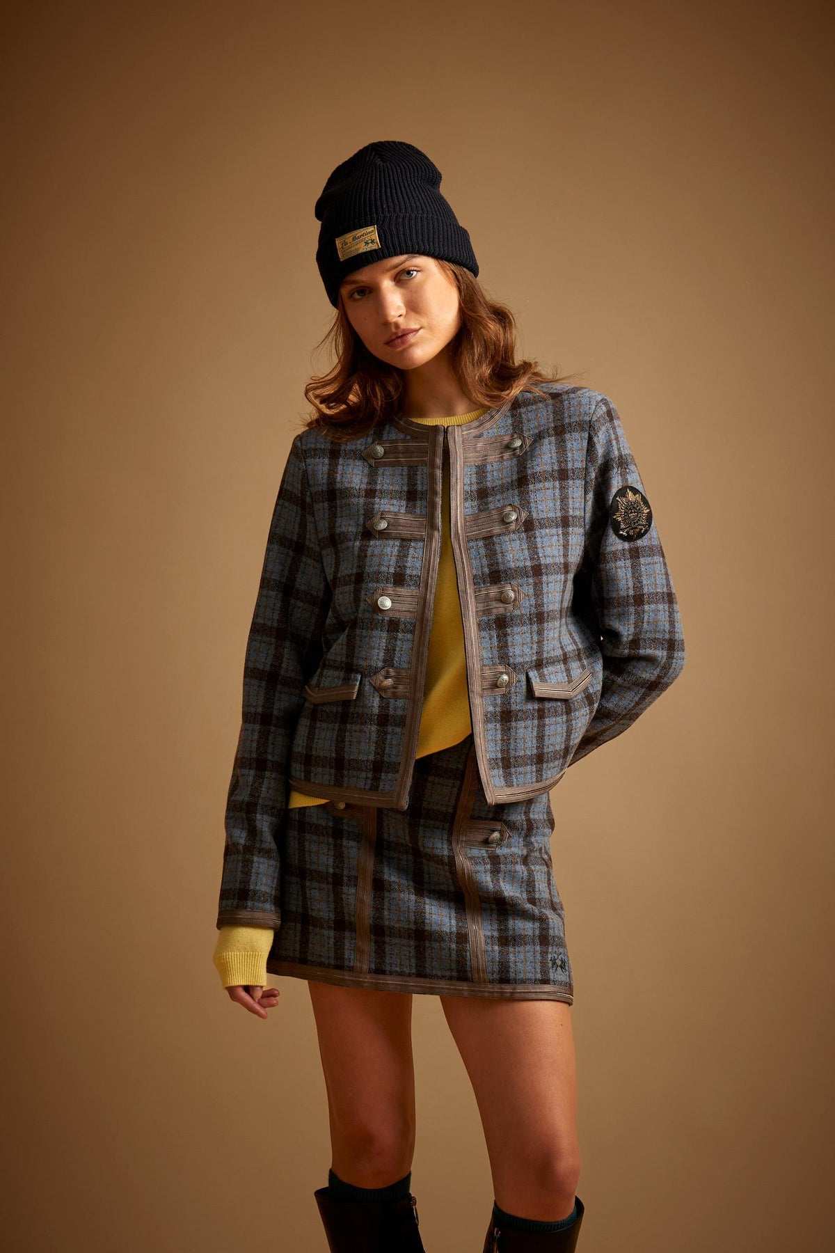 Veste courte pour femme en feutre de laine à carreaux - Dane