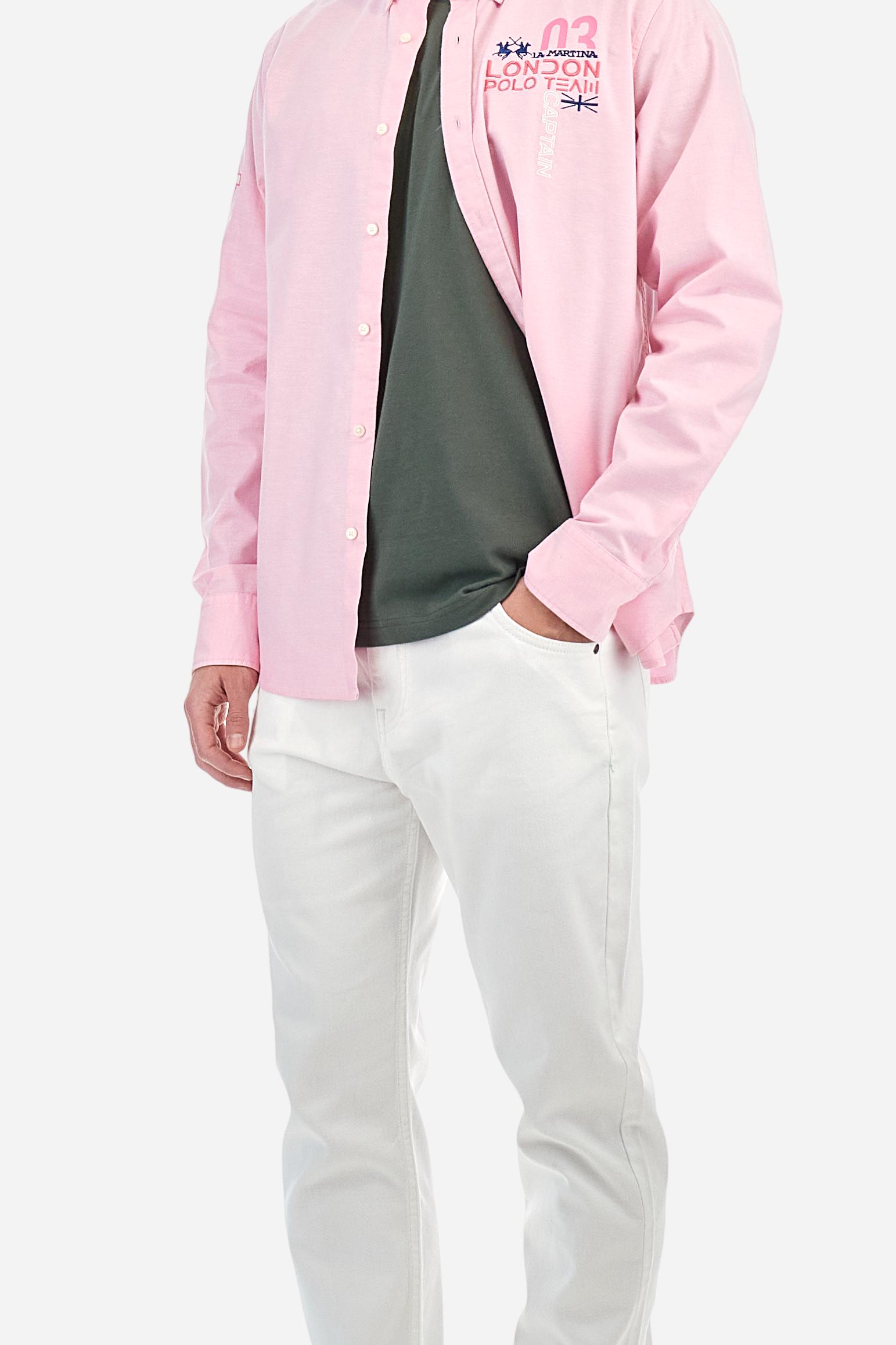 Single-colour short-sleeved men's T-shirt made of cotton jersey. Crew neck, with colour-contrasting jersey border inside. Mlticoloured lettering is printed on the chest, enriched by the embroidered brand logo. The graphics on the back are printed, while the number is a flocked transfer in a contrasting colour. On the right sleeve the small star detail is hand-embroidered with multi-coloured threads. The fit is regular. The model is wearing a size L. - Thyme