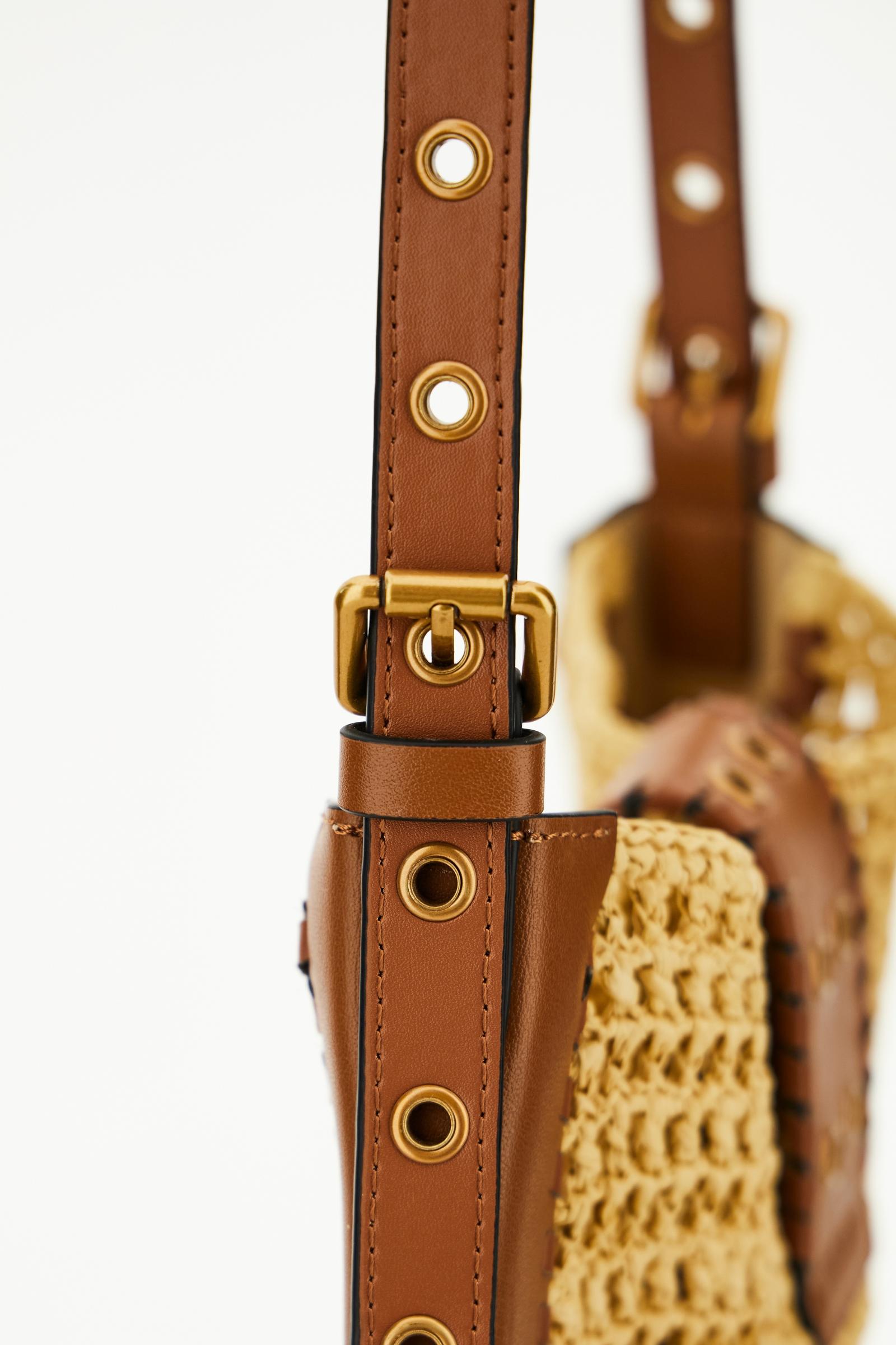 Women's leather and raffia crossbody bag with maxi logo - Fuego Crossbody