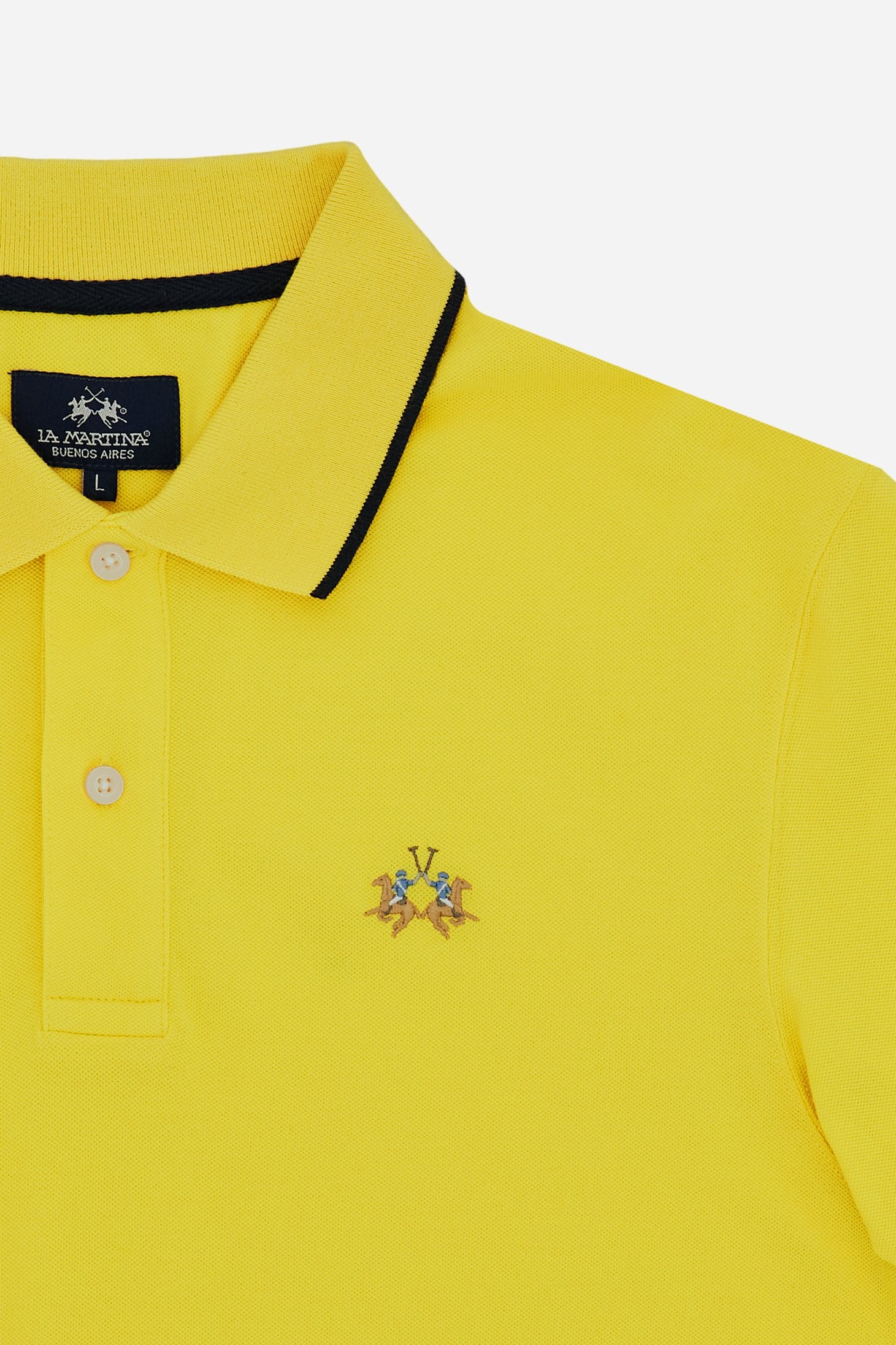 Men’s short-sleeve stretch piqué polo shirt with a regular fit. Ribbed trims with contrast piping, tricolour logo and embroidered undercollar detail. - Empire Yellow                                                                                                                                                                                                                                                                                                                                                           