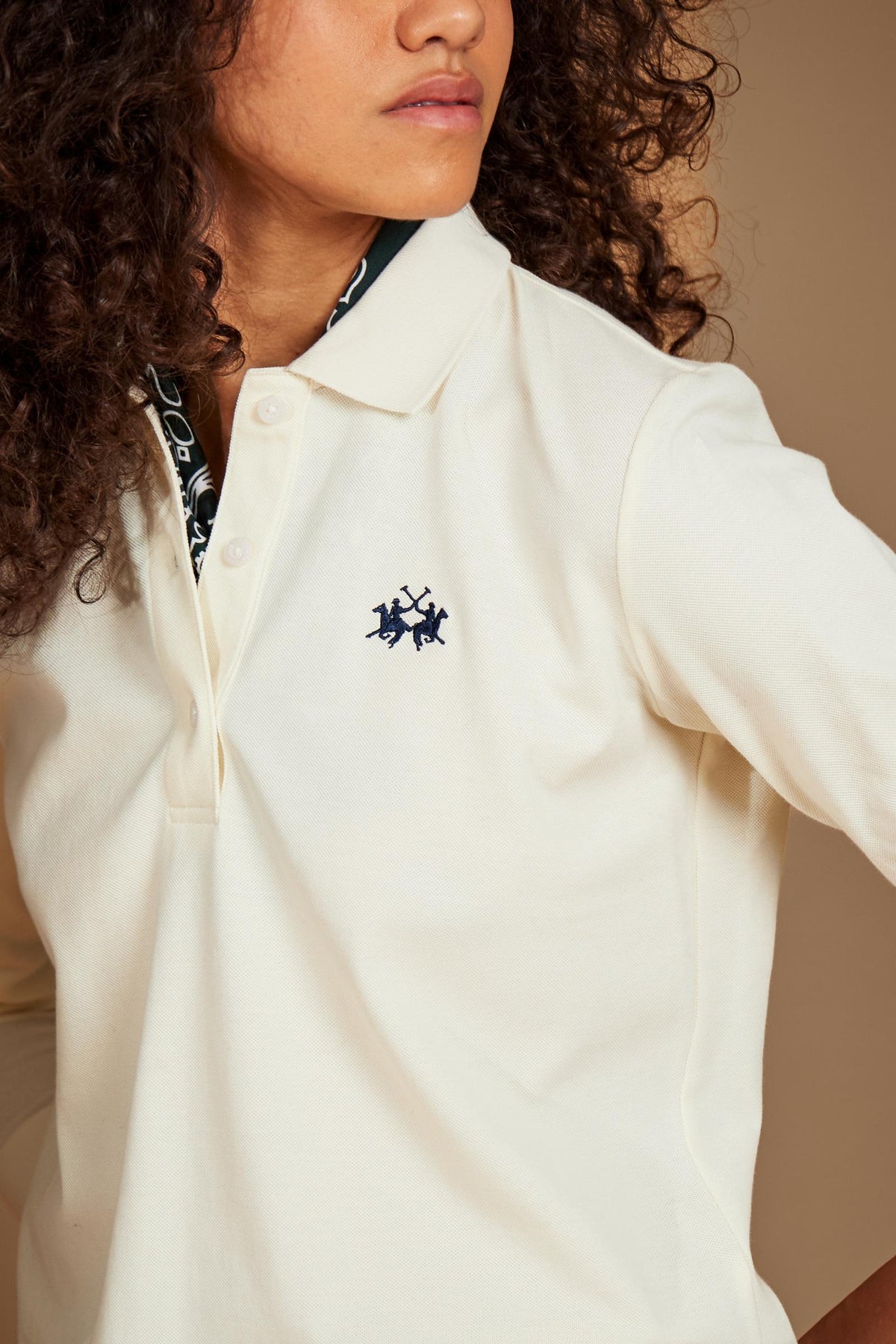 Polo donna manica lunga in piquet di cotone - Eva