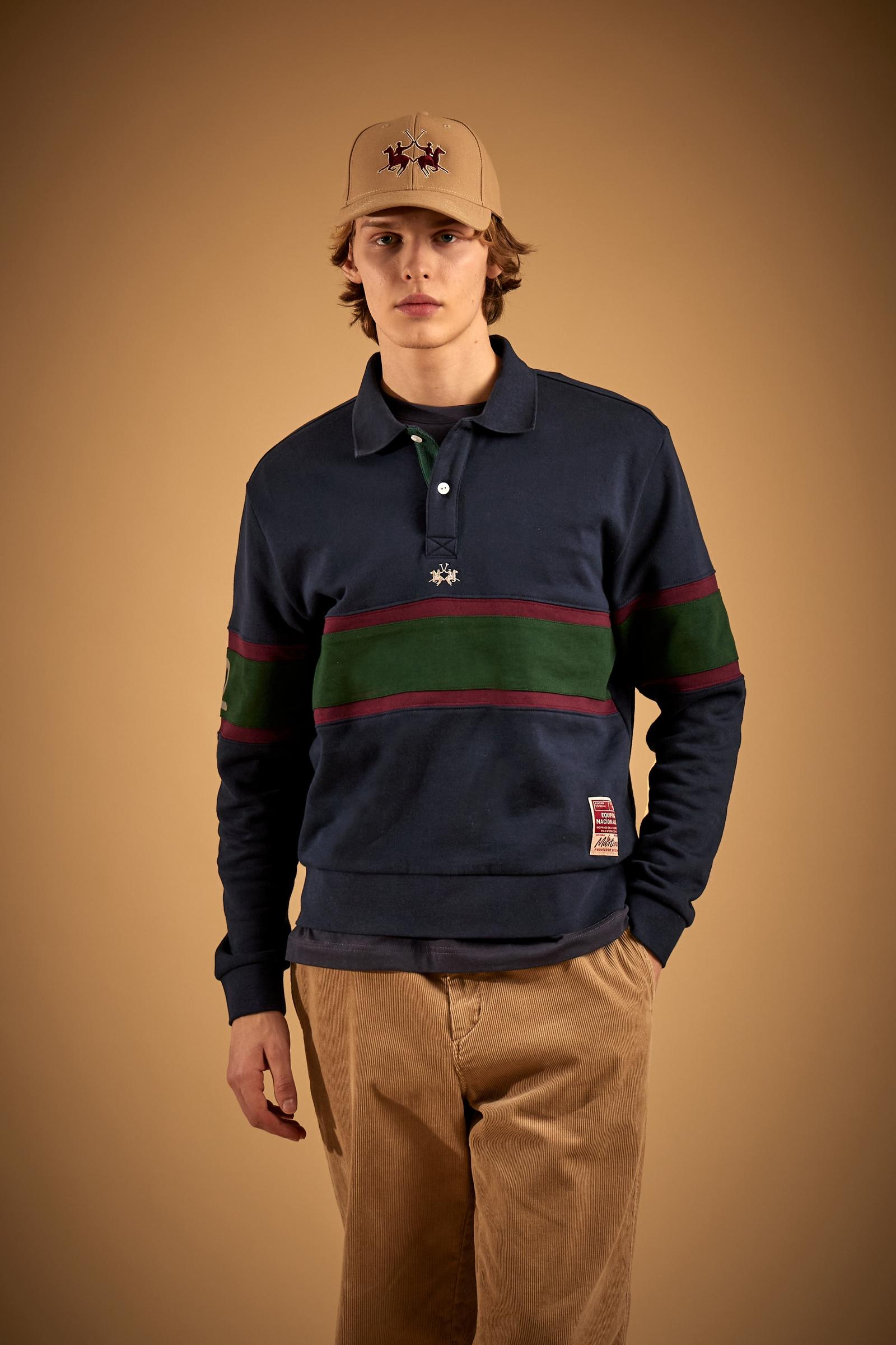 Herren-Rugby-Sweatshirt aus angerauter Baumwolle mit farbigen Streifen – Damon