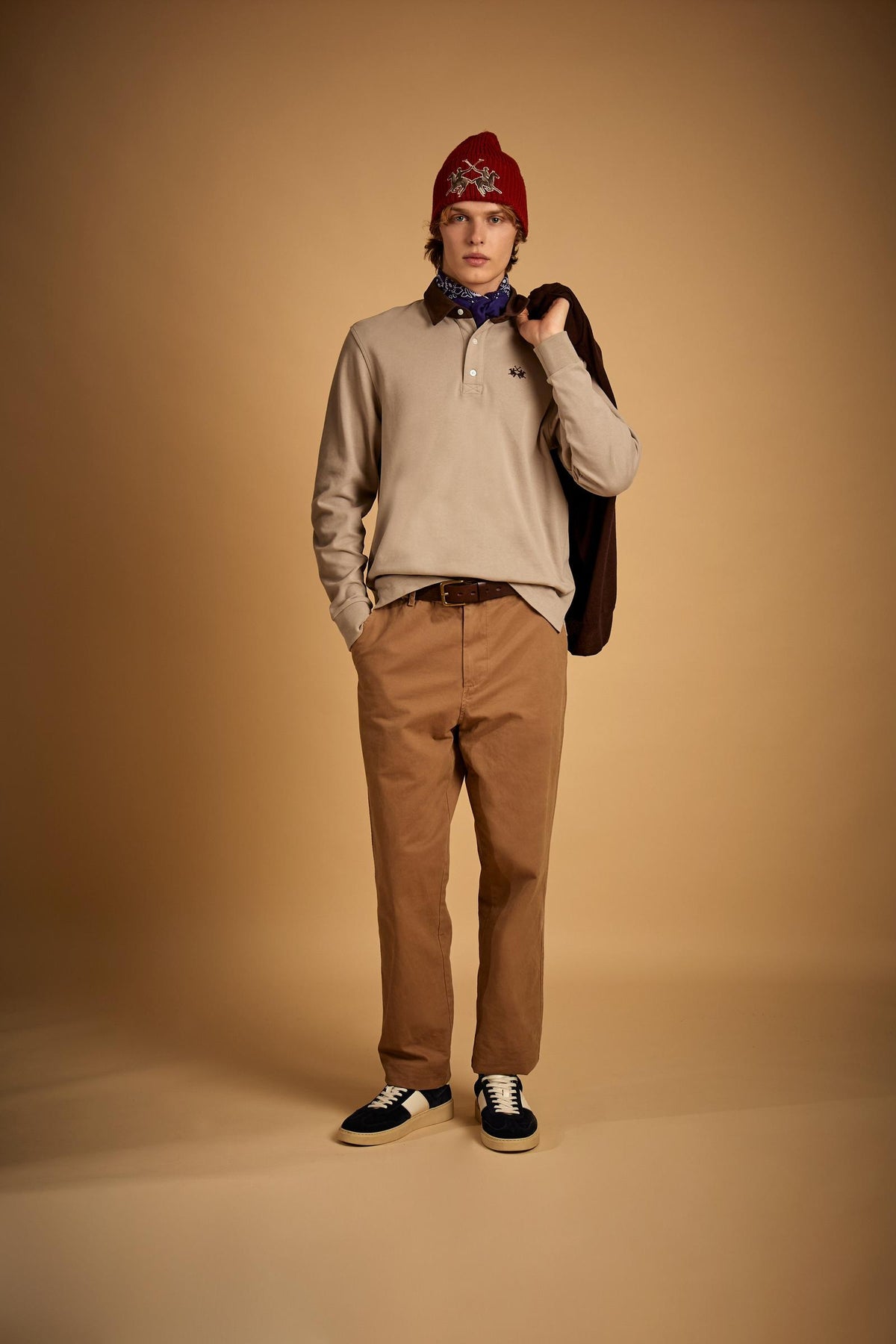 Polo uomo manica lunga in jersey cotone pesante collo a contrasto - Duke