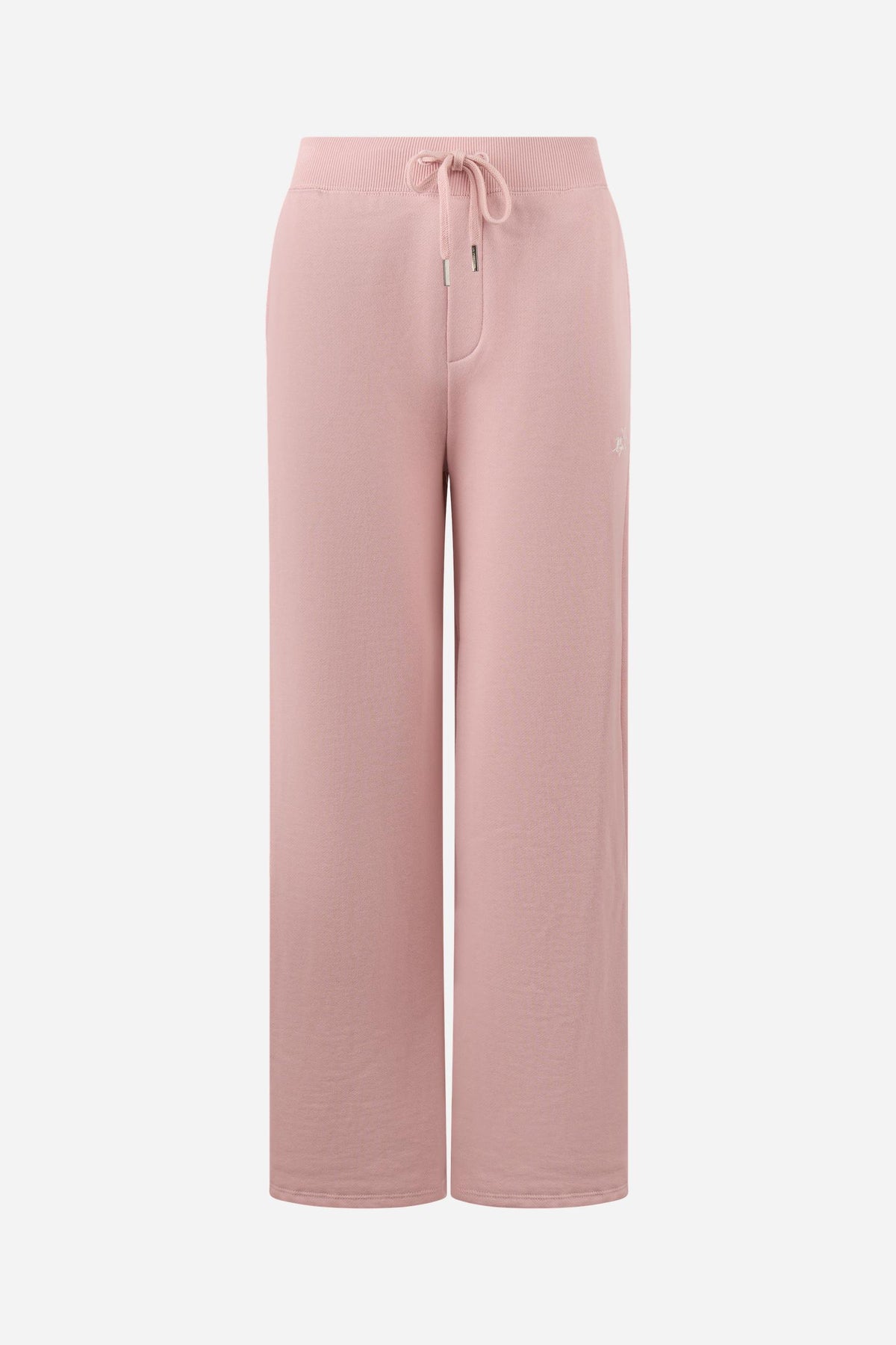 Women's pants in soft brushed cotton with an elastic waistband, adjustable drawstring, vertical side pockets, and a relaxed wide-leg fit for all-day comfort. - Pale Mauve