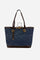 Shopping bag in linen-effect canvas with synthetic leather details and gold floral studs, roomy and elegant. - Riviera/Brown                                                                                                                                                                                                                                                                                                                                                                                                    