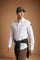 Men’s long-sleeve 100% cotton Oxford shirt with classic collar, button closure, embroidered details, red contrast stitching, and a comfortable regular fit with rounded hem. - Optic White