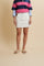 Denim mini skirt in cotton and linen with A-line silhouette, raw-cut hem, and elasticated back waistband. Features embroidered brand initials. - Off White                                                                                                                                                                                                                                                                                                                                                                      