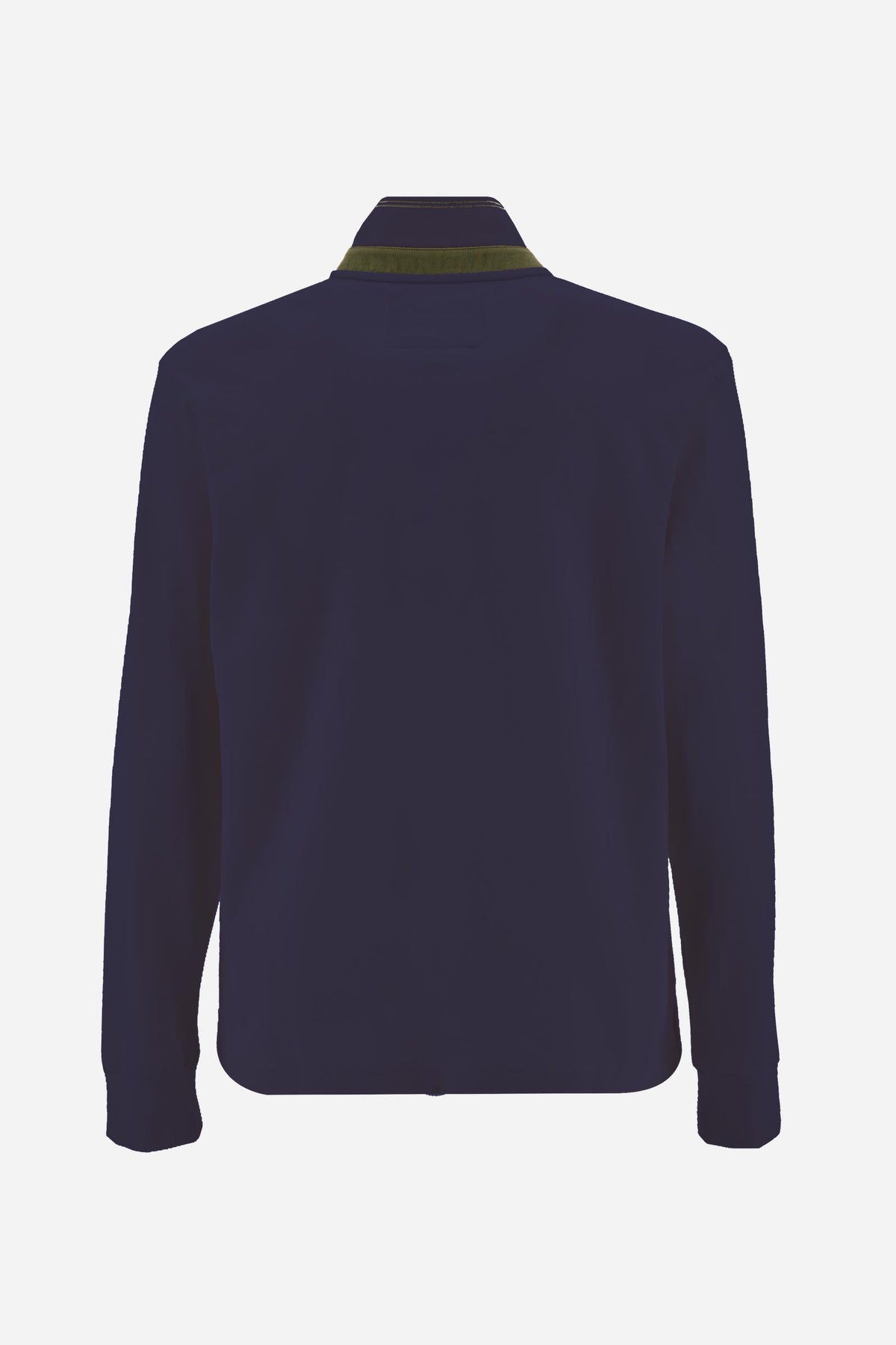 Men's long-sleeve cotton piqué polo with a regular fit, ribbed collar and cuffs, contrasting details, and multicolored embroidered logos for a refined look. - Navy Blazer