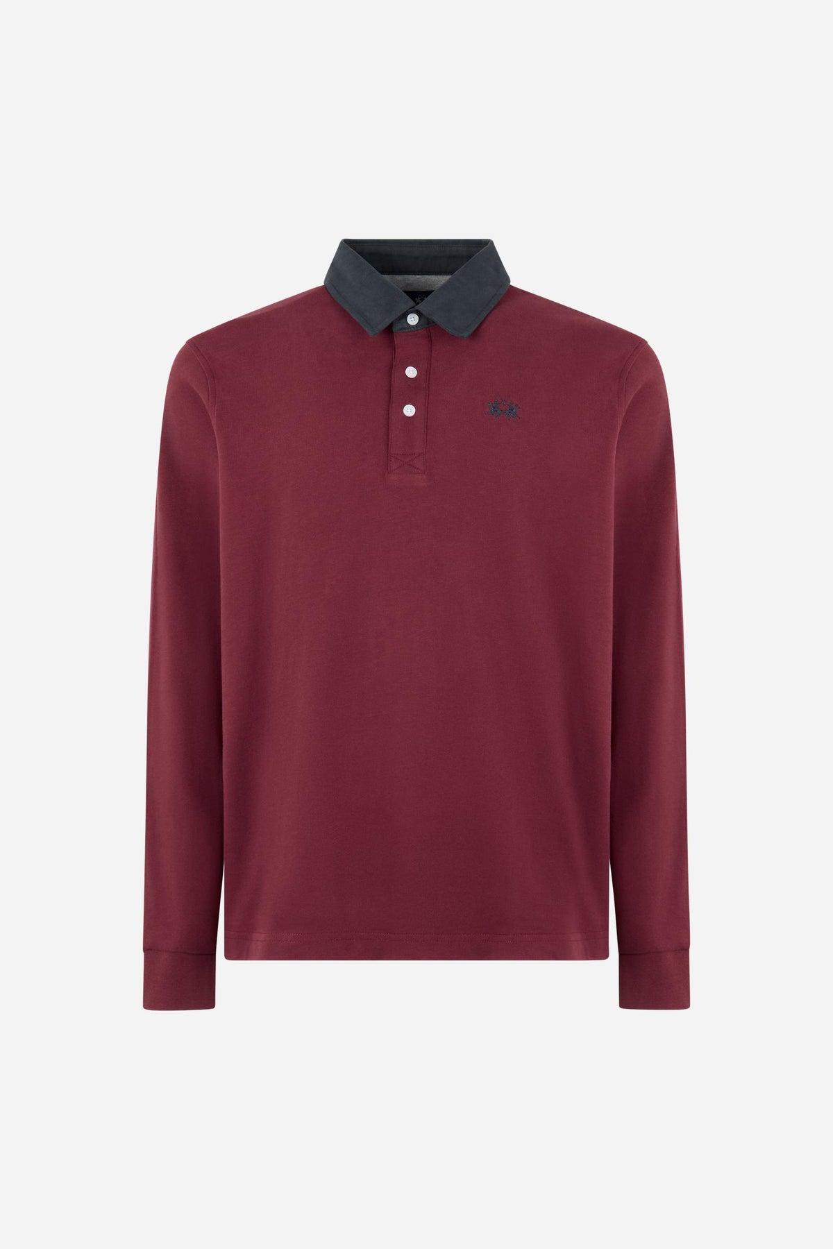 Men's long-sleeve polo shirt in heavy cotton jersey with contrast collar - Duke