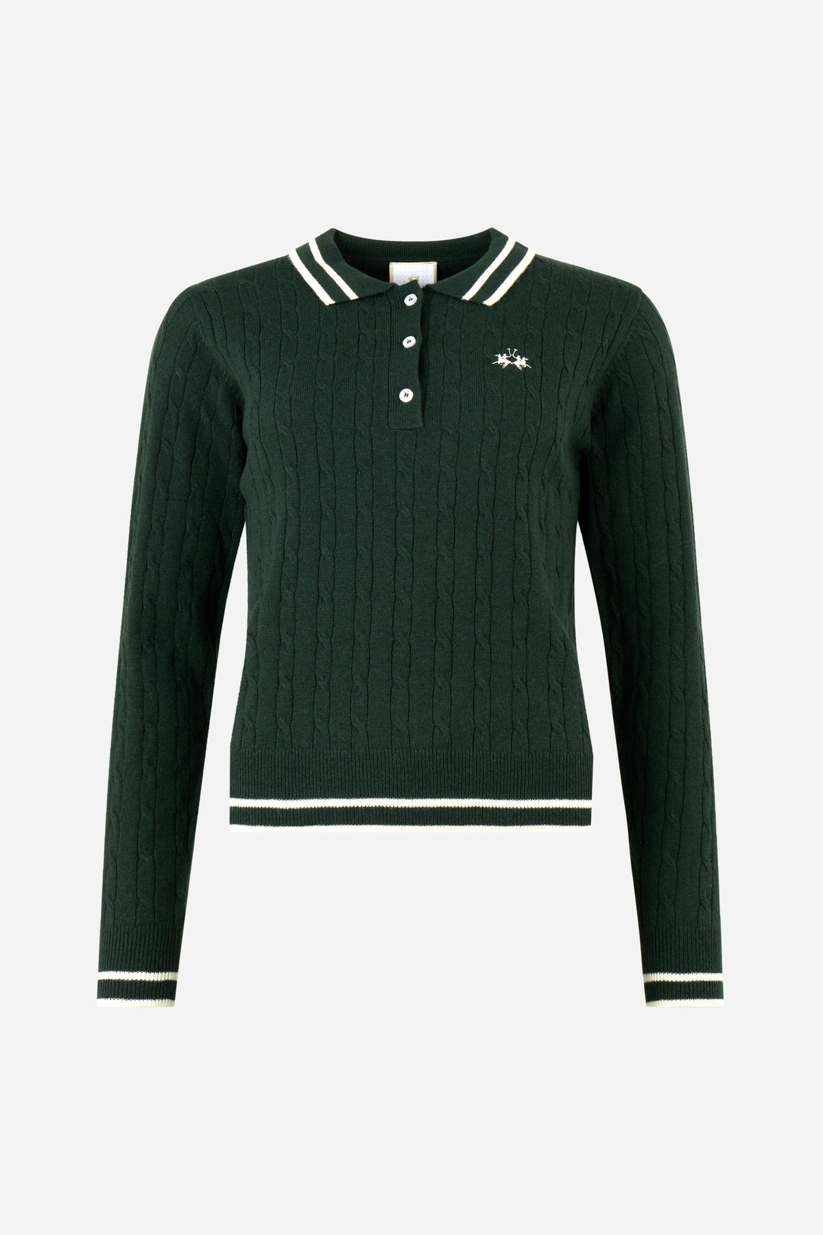 Polo donna in maglia a trecce in lambswool - Ellery
