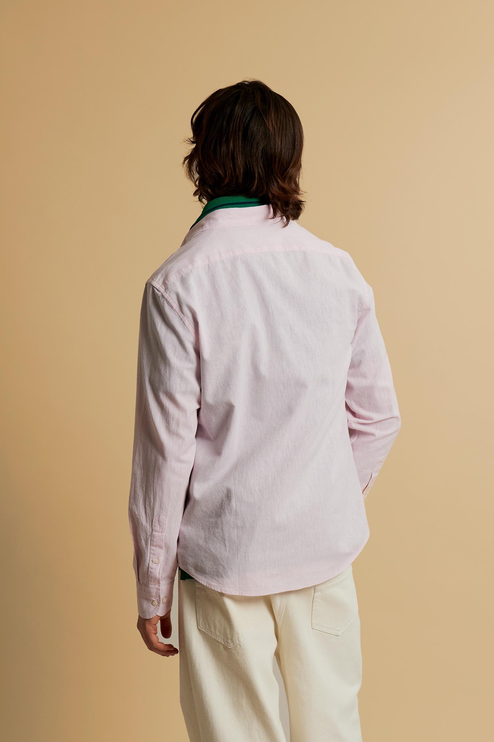 Men’s regular fit cotton and linen shirt with small logo - Rodolfo