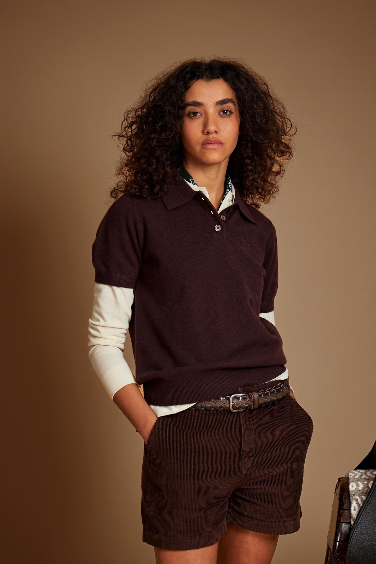 Women's short sleeve polo shirt in lambswool blend knit - Emelyn