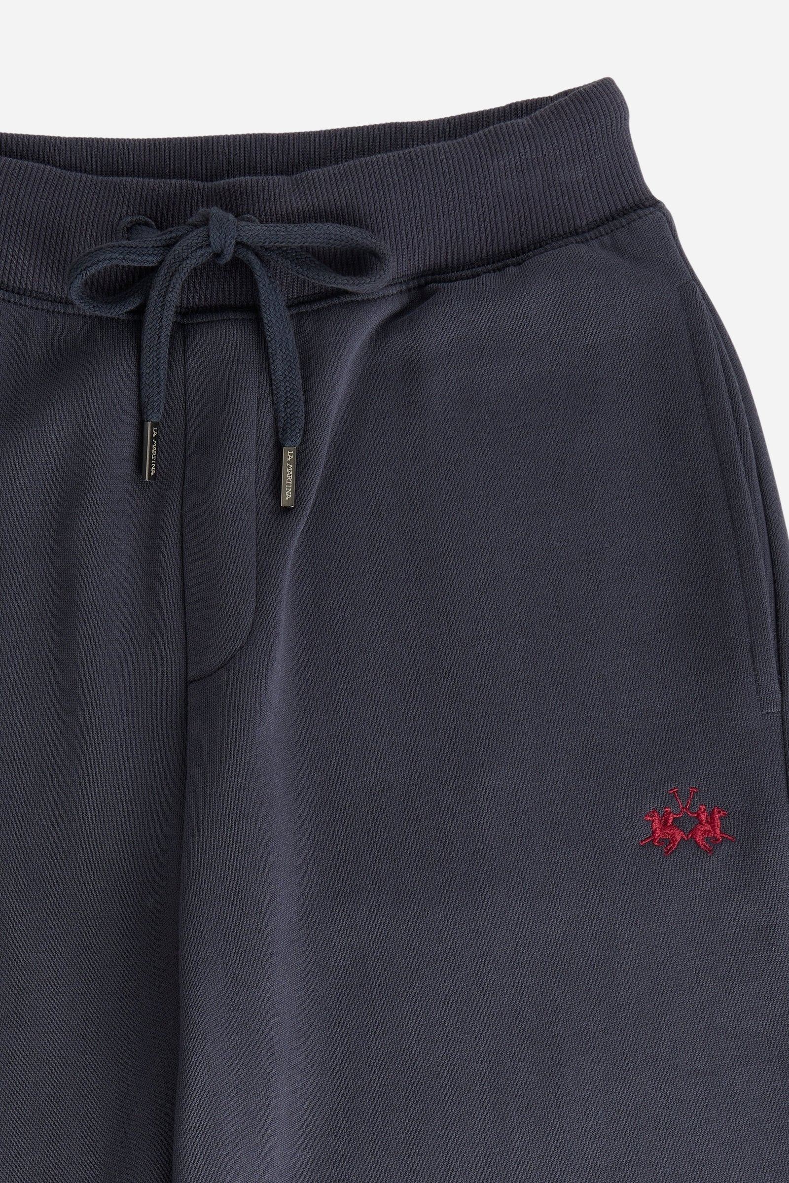 Women's pants in soft brushed cotton with an elastic waistband, adjustable drawstring, vertical side pockets, and a relaxed wide-leg fit for all-day comfort. - Navy Blazer