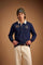 Men’s long-sleeve polo in heavy pure cotton jersey with textured fabric, hidden placket, ribbed cuffs, and heritage British polo graphic for a classic, clean fit. - Navy Blazer