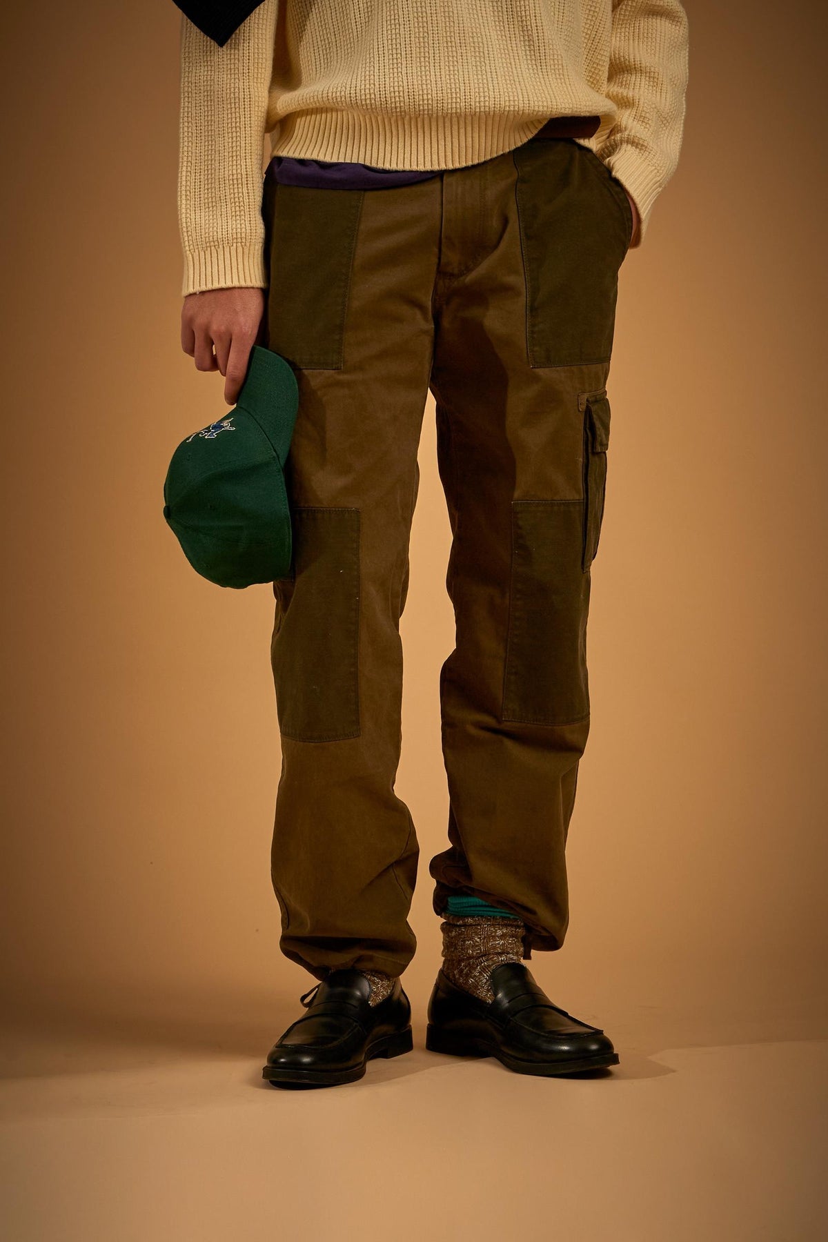 Men's cargo pants in color block cotton twill - Fito