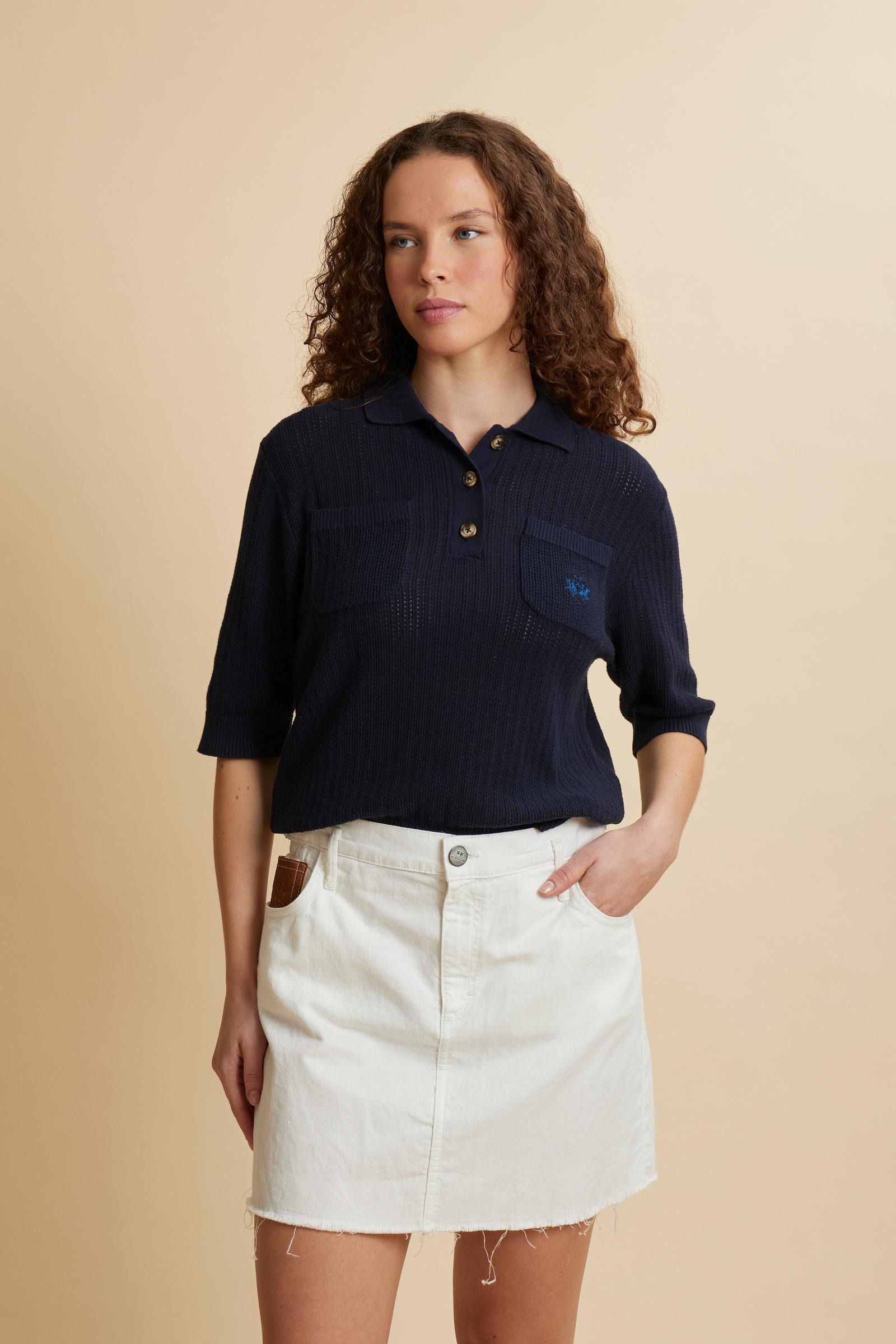 Women’s openwork knit polo with pockets - Cesia