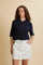 Women’s short-sleeve cotton openwork knit polo shirt. Classic collar, front closure, patch pockets and delicate embroidered detail on the chest. - Navy                                                                                                                                                                                                                                                                                                                                                                         