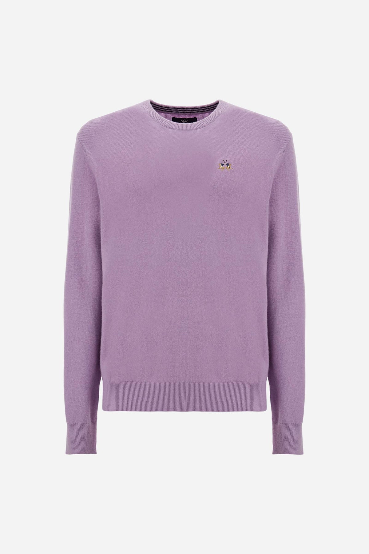 Men's crew neck lambswool sweater with tricolor logo - Ethan