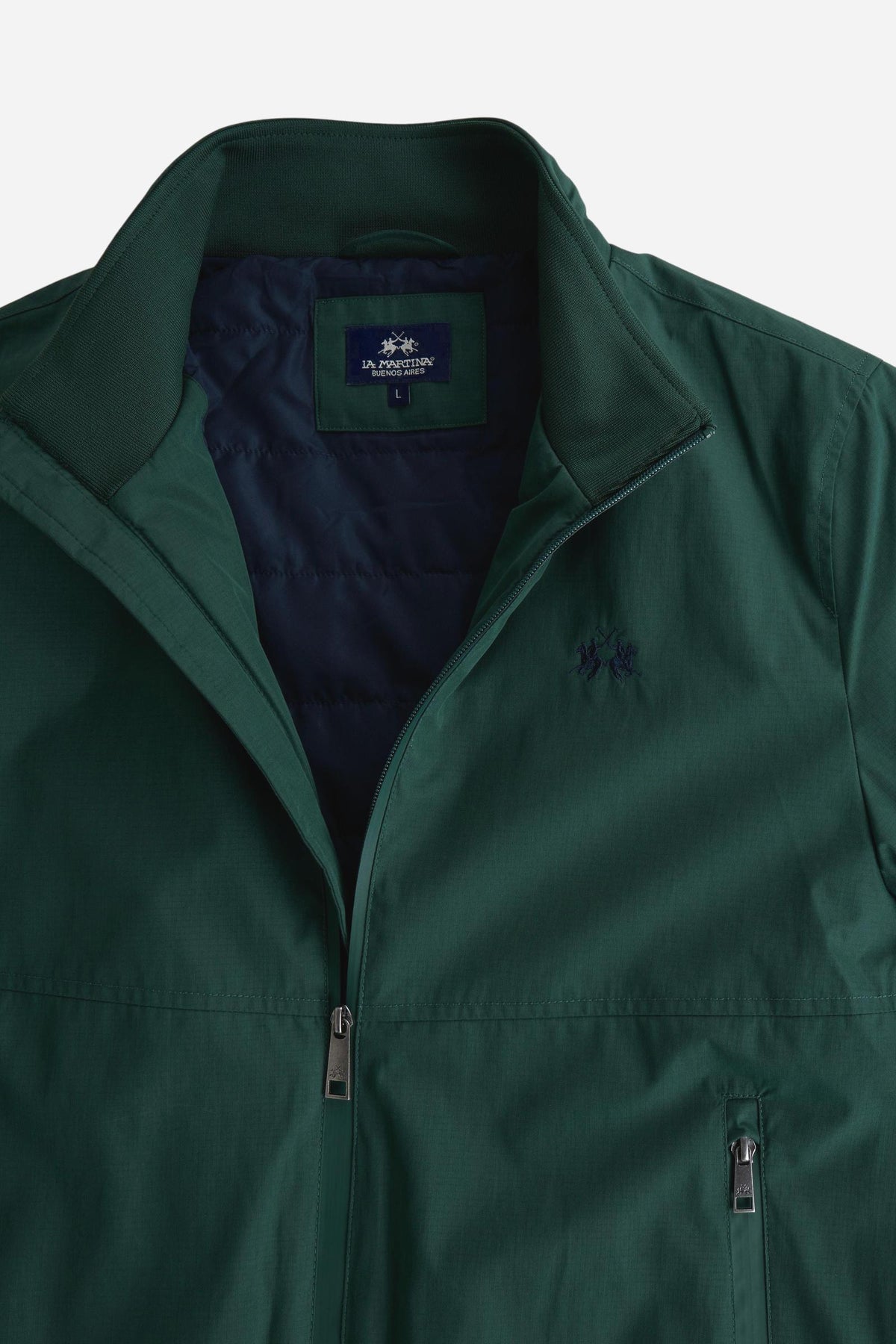 Men's padded jacket in cotton-polyamide blend for comfort and durability. Features high collar, zip closures, elastic ribbed trims, and polyester quilted lining - Pine Grove