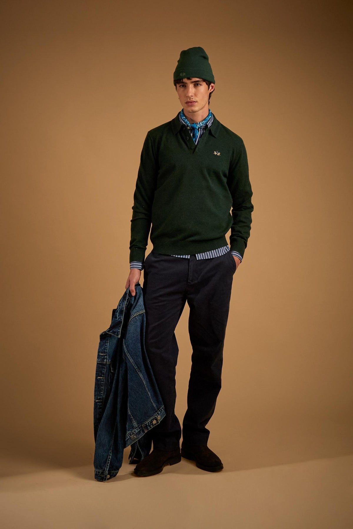 Men's knitted polo shirt in lambswool blend - Ettore