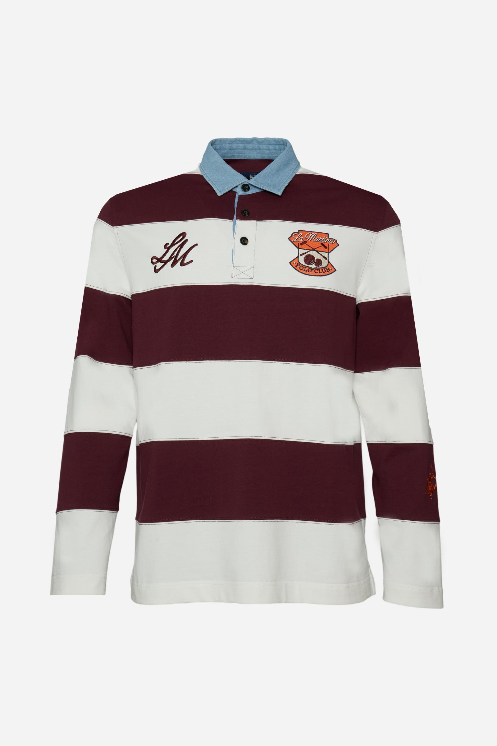 Men's rugby polo in heavy cotton jersey with maxi stripe - Caleb