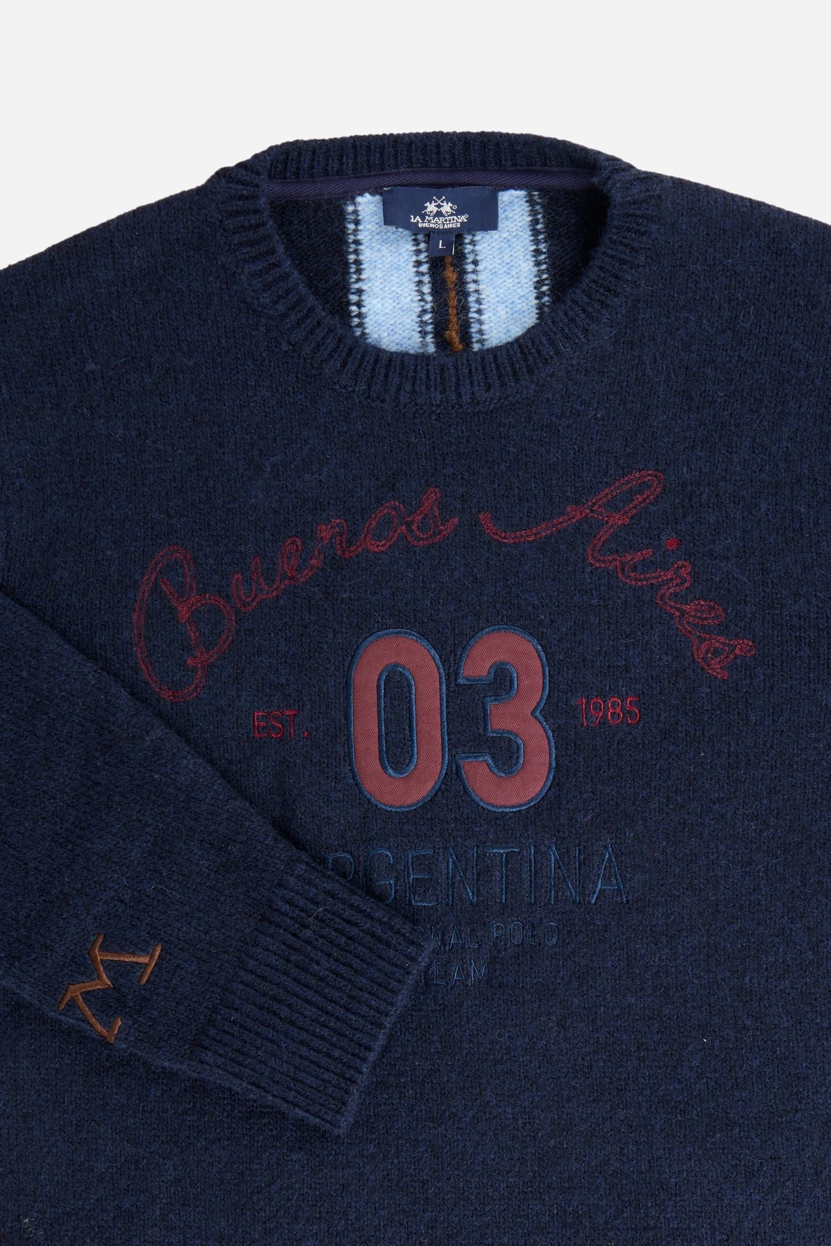 Men's crew neck sweater with alpaca blend, striped Argentina - Elmer
