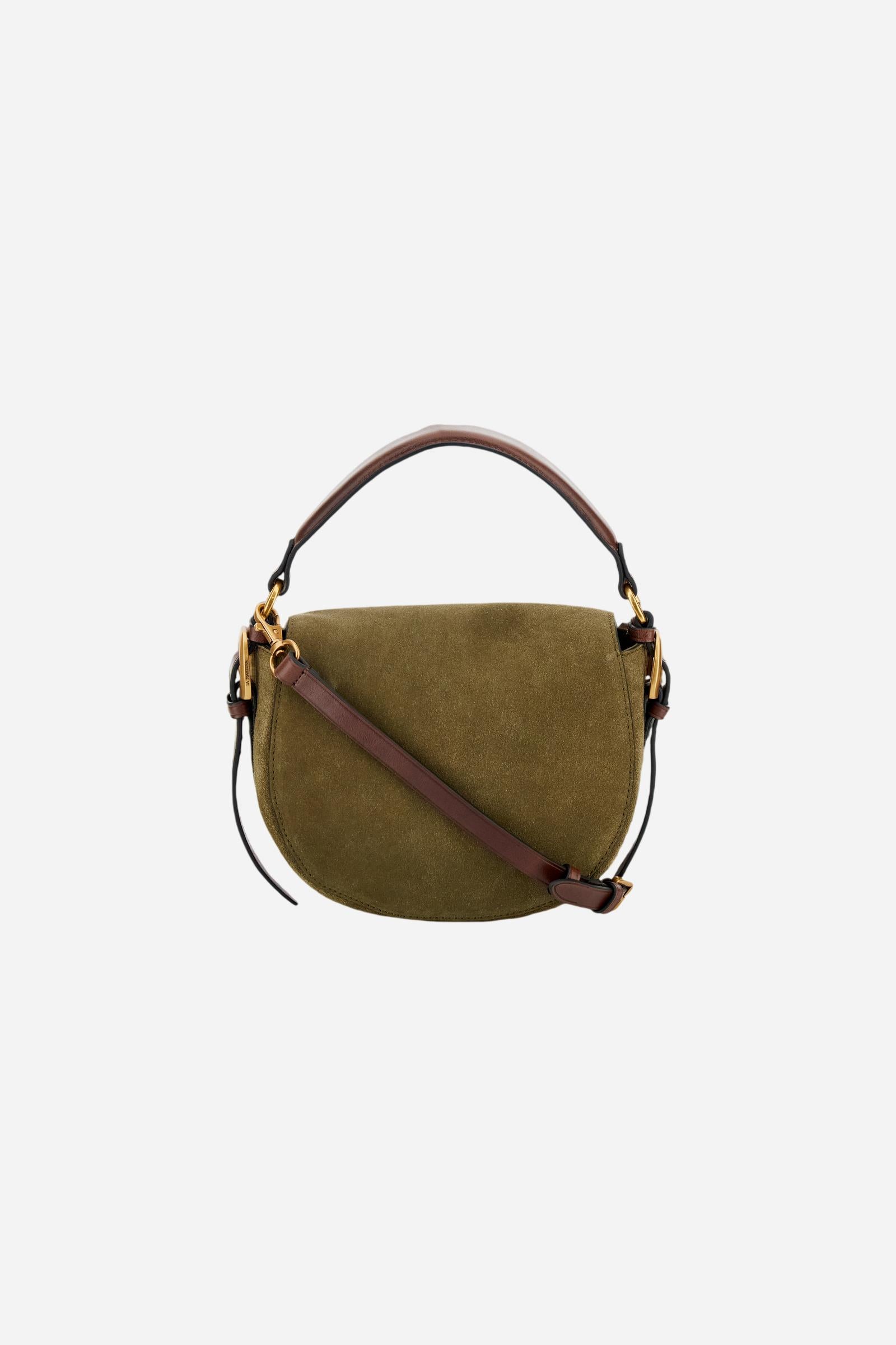 Women's suede crossbody bag with saddle design - Bandolera