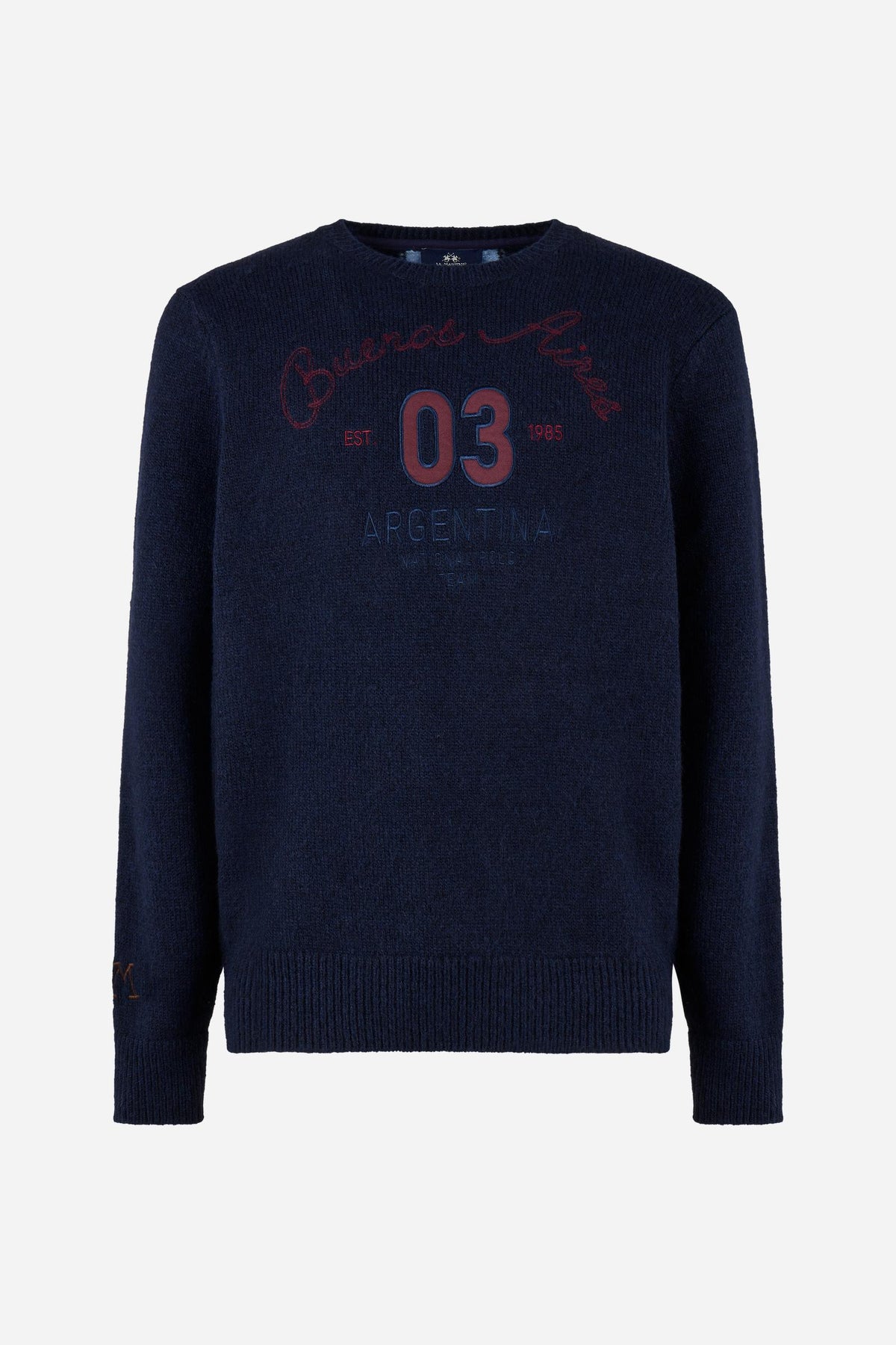 Men's crew neck sweater with alpaca blend, striped Argentina - Elmer