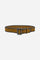 Women’s 4 cm soft nubuck belt with woven denim trim and a burnished large square buckle featuring an engraved logo for a stylish, textured look. - Mou/Cornflower
