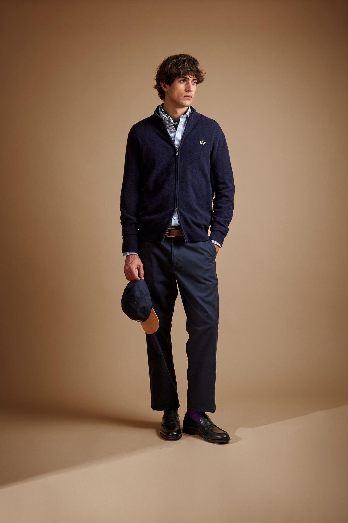 Full zip lambswool sweater with tricolor logo - Edric