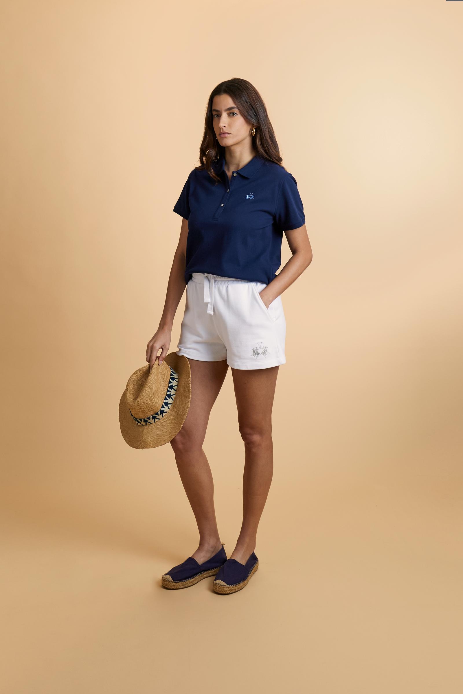 Women’s stretch piqué polo with under-collar lettering - Clarissa
