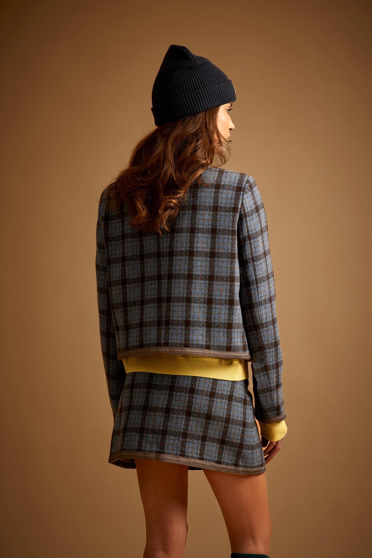 Short women's jacket in wool felt with plaid pattern - Dane