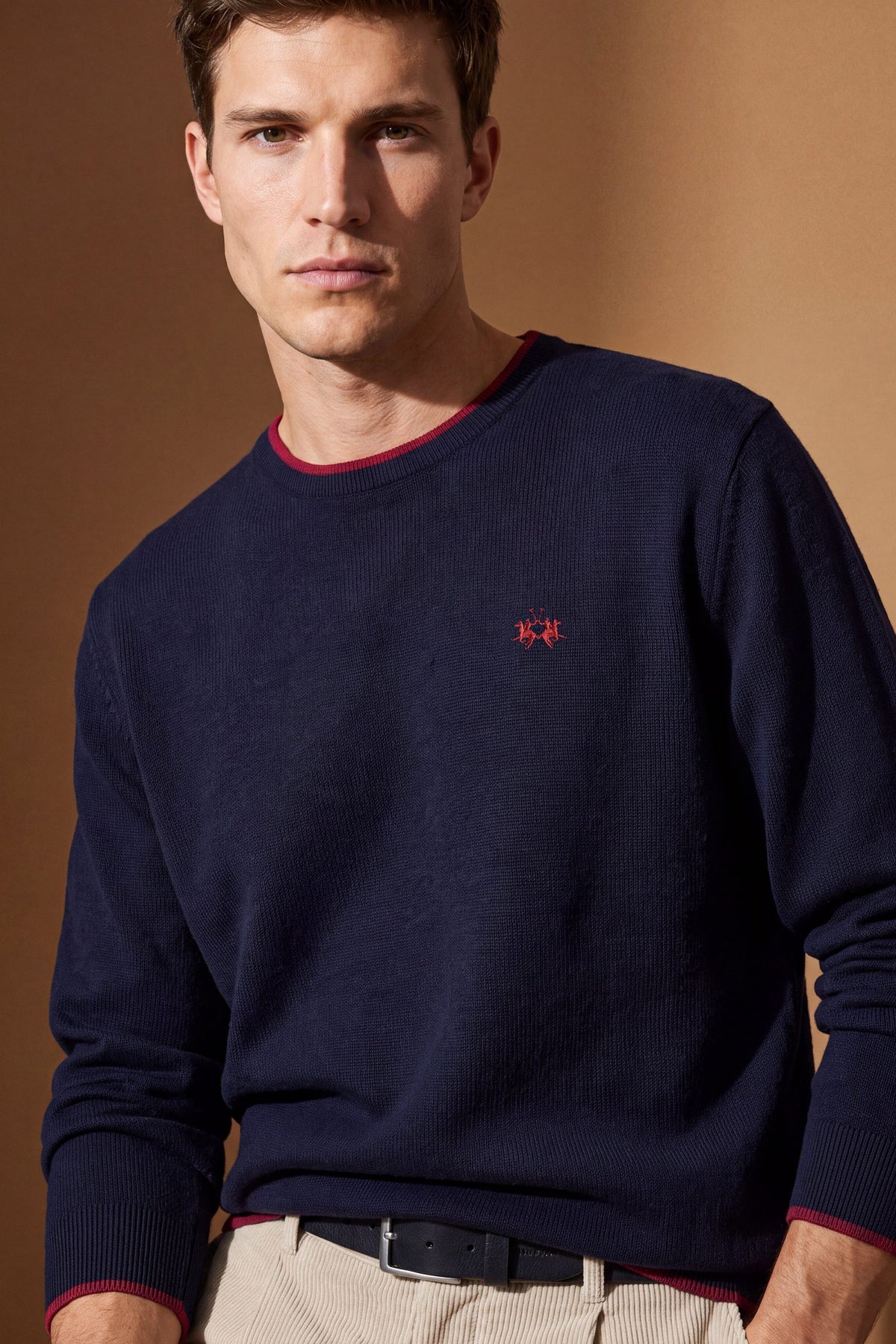 Pull homme en coton et laine avec petit logo - Elia