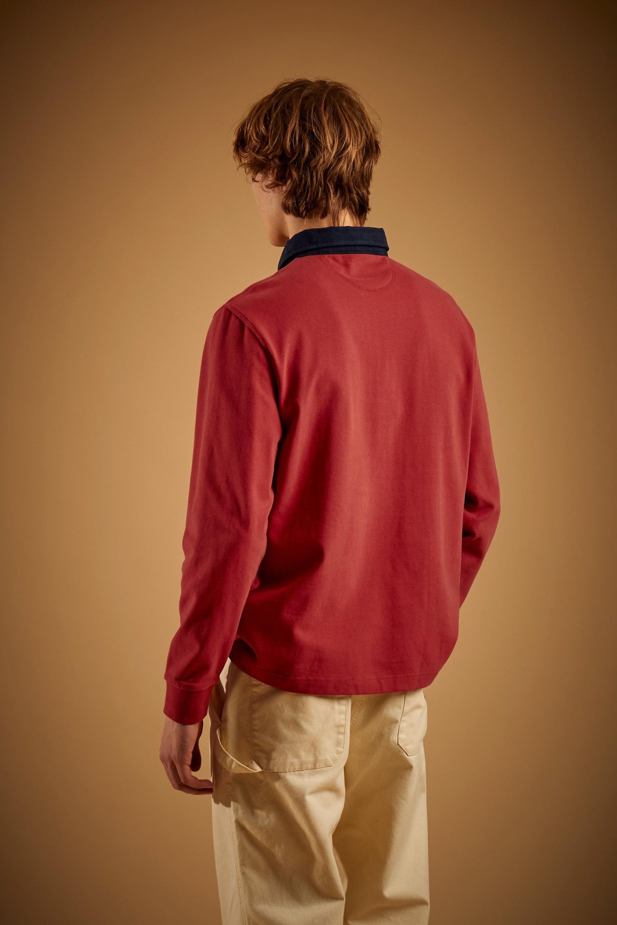 Men's long-sleeve polo shirt in heavy cotton jersey with contrast collar - Duke