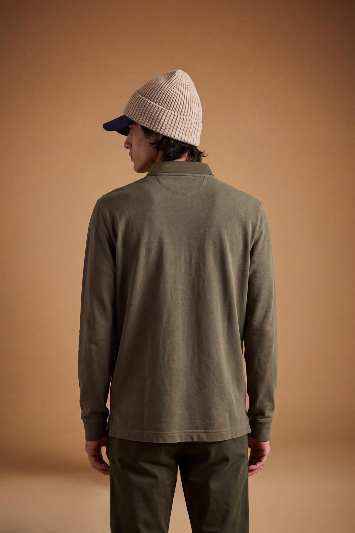 Men’s long-sleeve polo in stretch cotton piqué offers comfort, flexibility, a ribbed collar with contrasting gabardine detail, slim fit, and embroidered logo - Hot Fudge