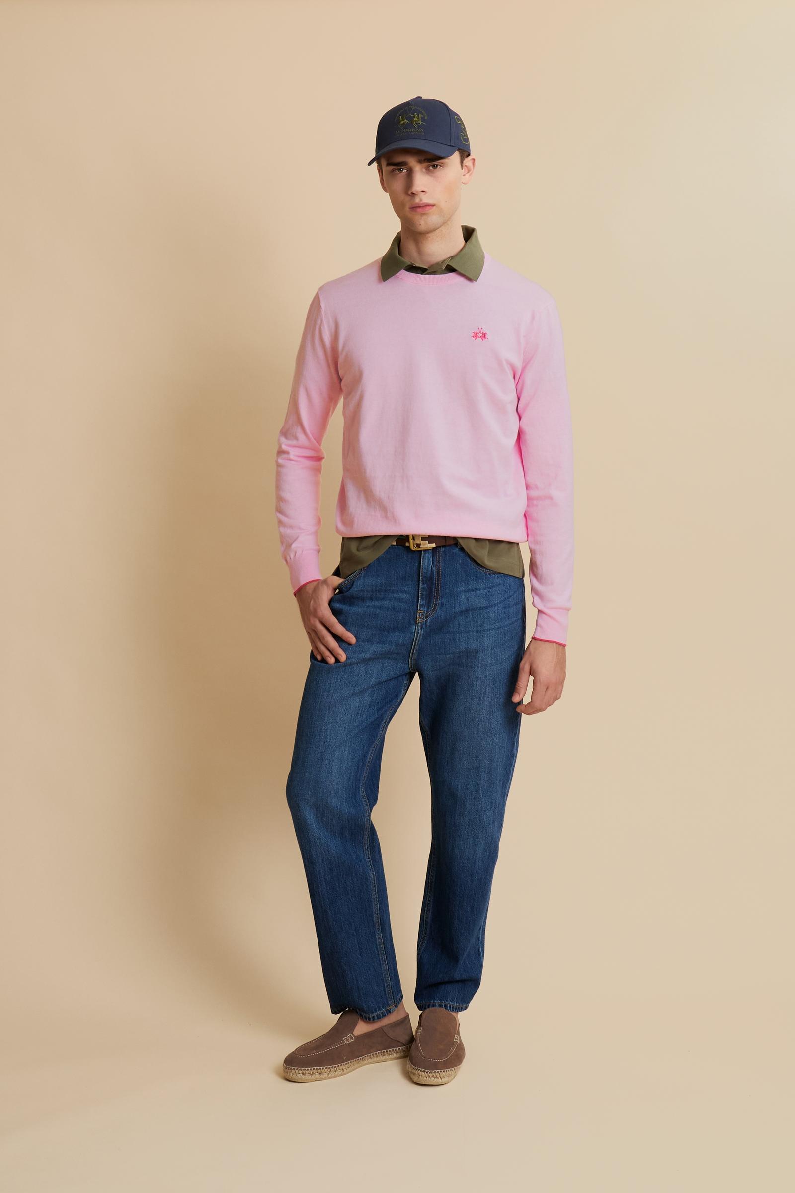 Crewneck sweater in lightweight 100% cotton with a regular fit. Ribbed collar, cuffs and hem. Contrast details inside the neckline, echoed on the cuffs, and embroidered logo on the chest. - FairTale                                                                                                                                                                                                                                                                                                                          