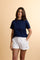 Women’s cotton jersey T-shirt with boxy fit and ribbed collar. Maxi embroidered logo on the sleeve. - Navy                                                                                                                                                                                                                                                                                                                                                                                                                      