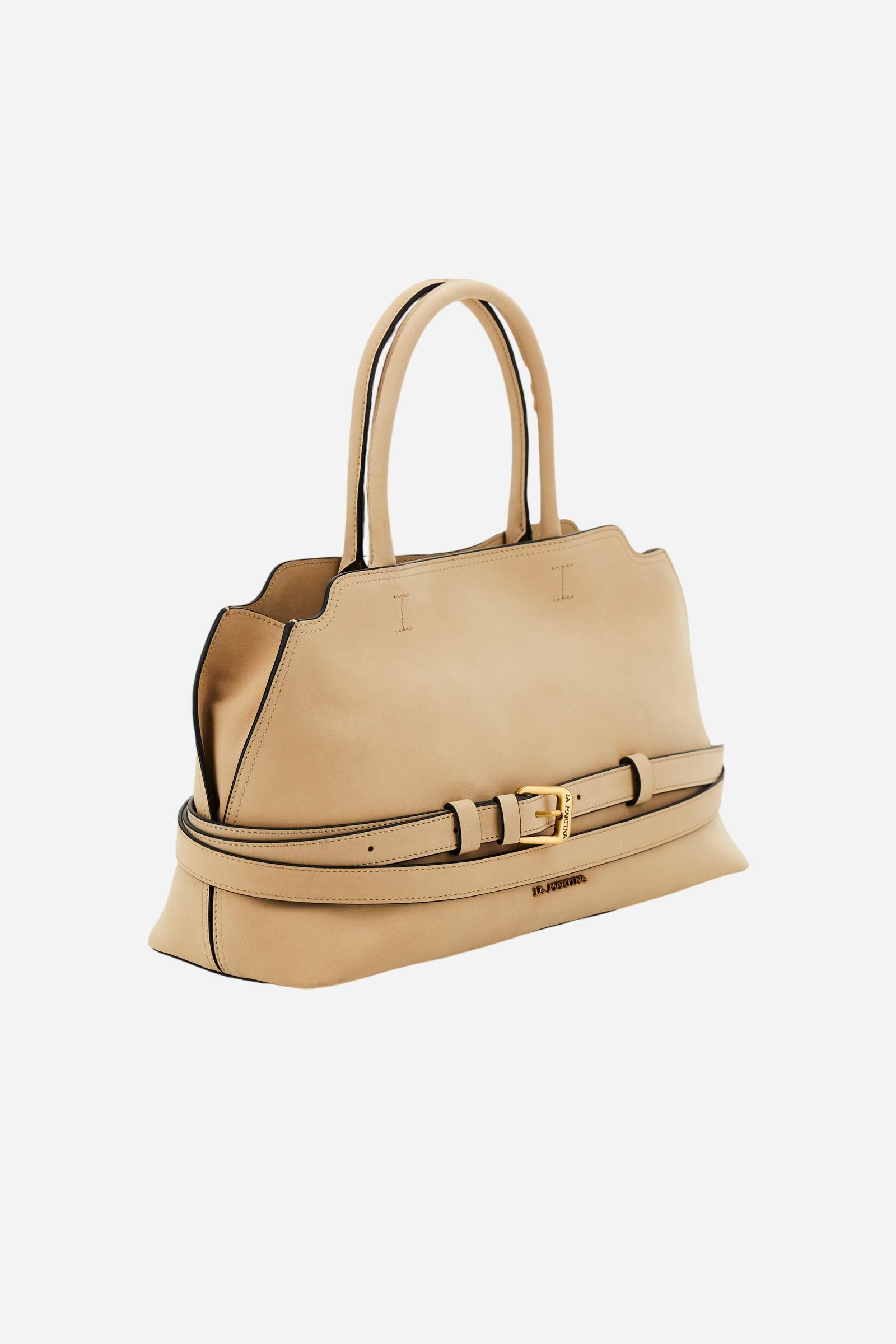 Suede handbag with decorative belts - Tote