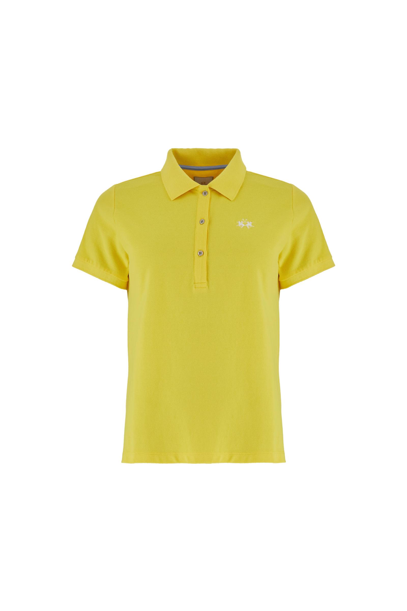 Women's stretch piqué polo with under-collar lettering - Clarissa