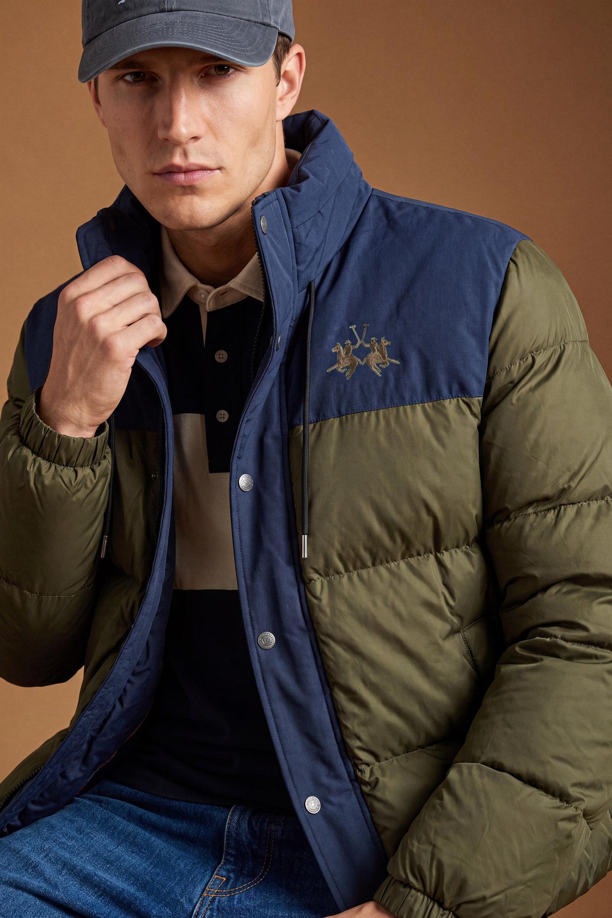 Men's down jacket with hood in nylon and feather - Dalton