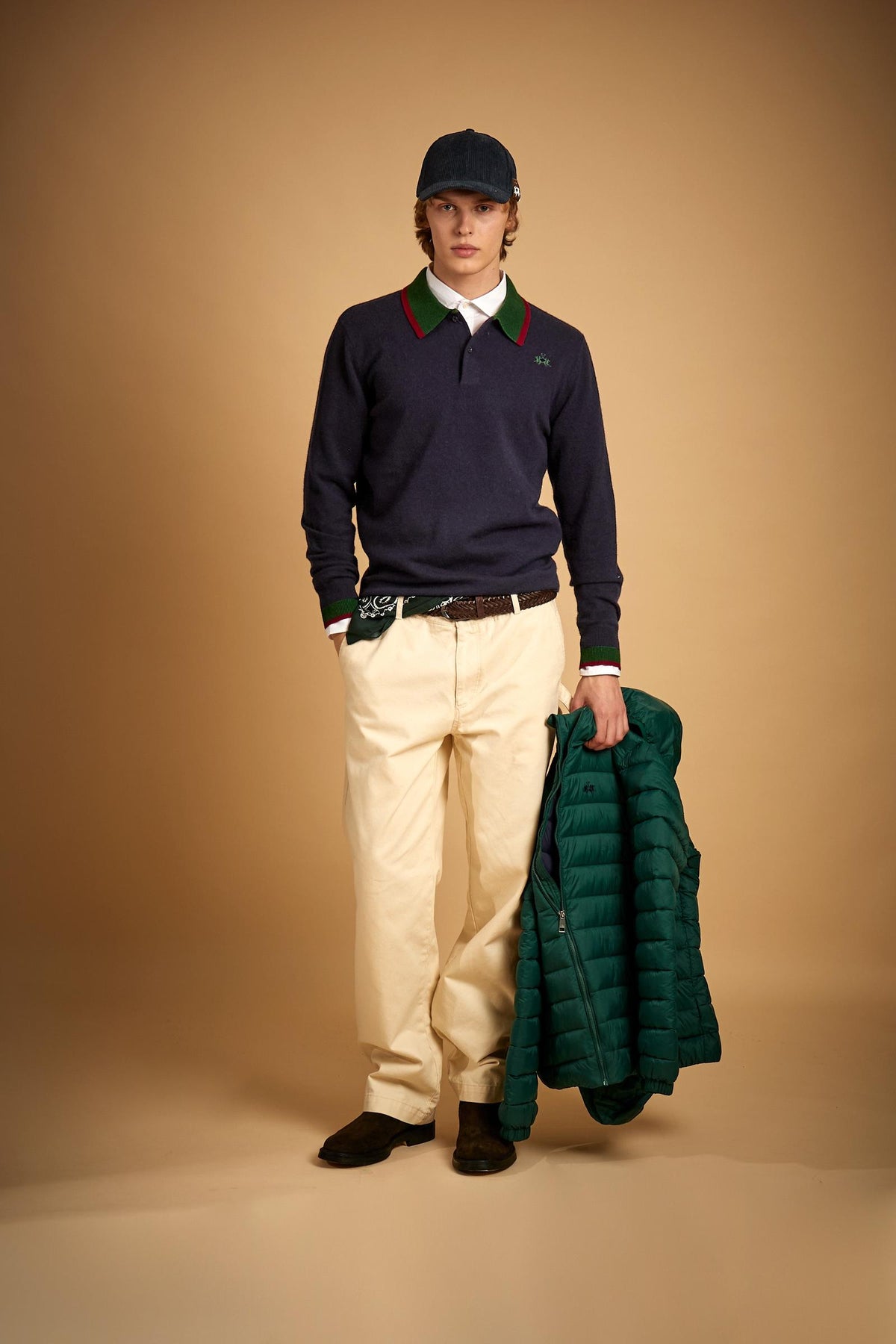Men's polo shirt in mixed lambswool knit with ribbed collar - Eunice