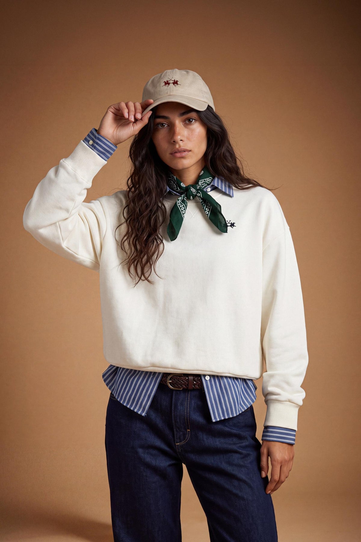 Soft brushed cotton fleece sweatshirt with ribbed crew neck, cuffs, and hem. Comfortable regular fit with contrasting sweatband and subtle embroidered logo. - Pristine