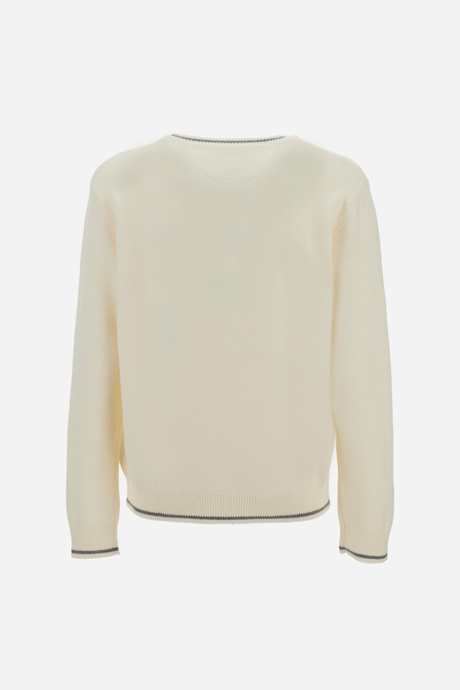 Men’s crew-neck sweater in lambswool blend, comfortable fit with patches and iconic brand lettering. - Off White