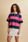 Women’s rugby polo in heavy cotton jersey with cropped boxy fit and maxi stripes. Contrast embroidery details. - Navy/Fandango Pink                                                                                                                                                                                                                                                                                                                                                                                             